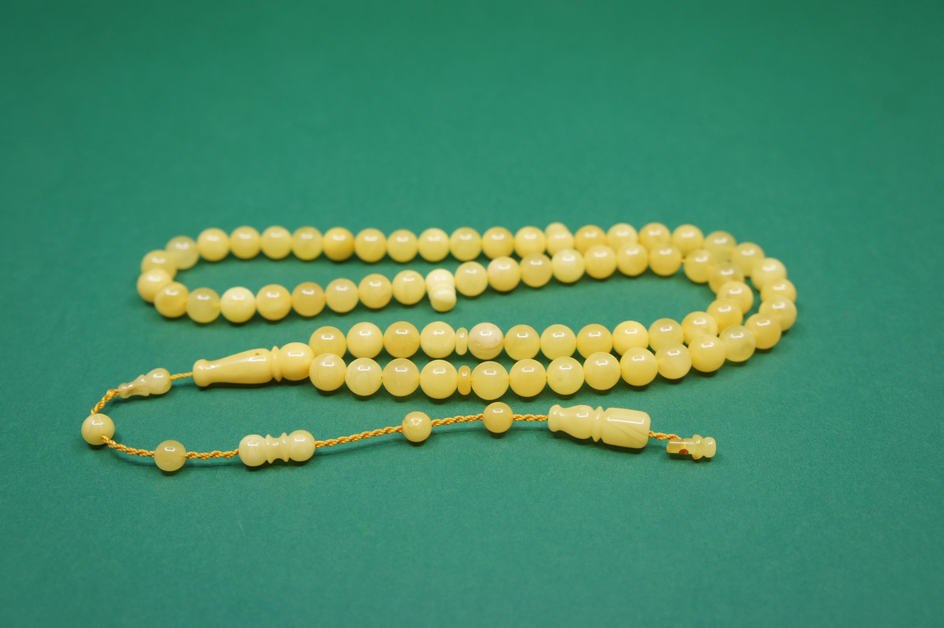 Islamic Natural Baltic Amber Prayer 33 Round Beads, Handmade, Muslim Tasbih Misbaha Rosary #2115 - image 3