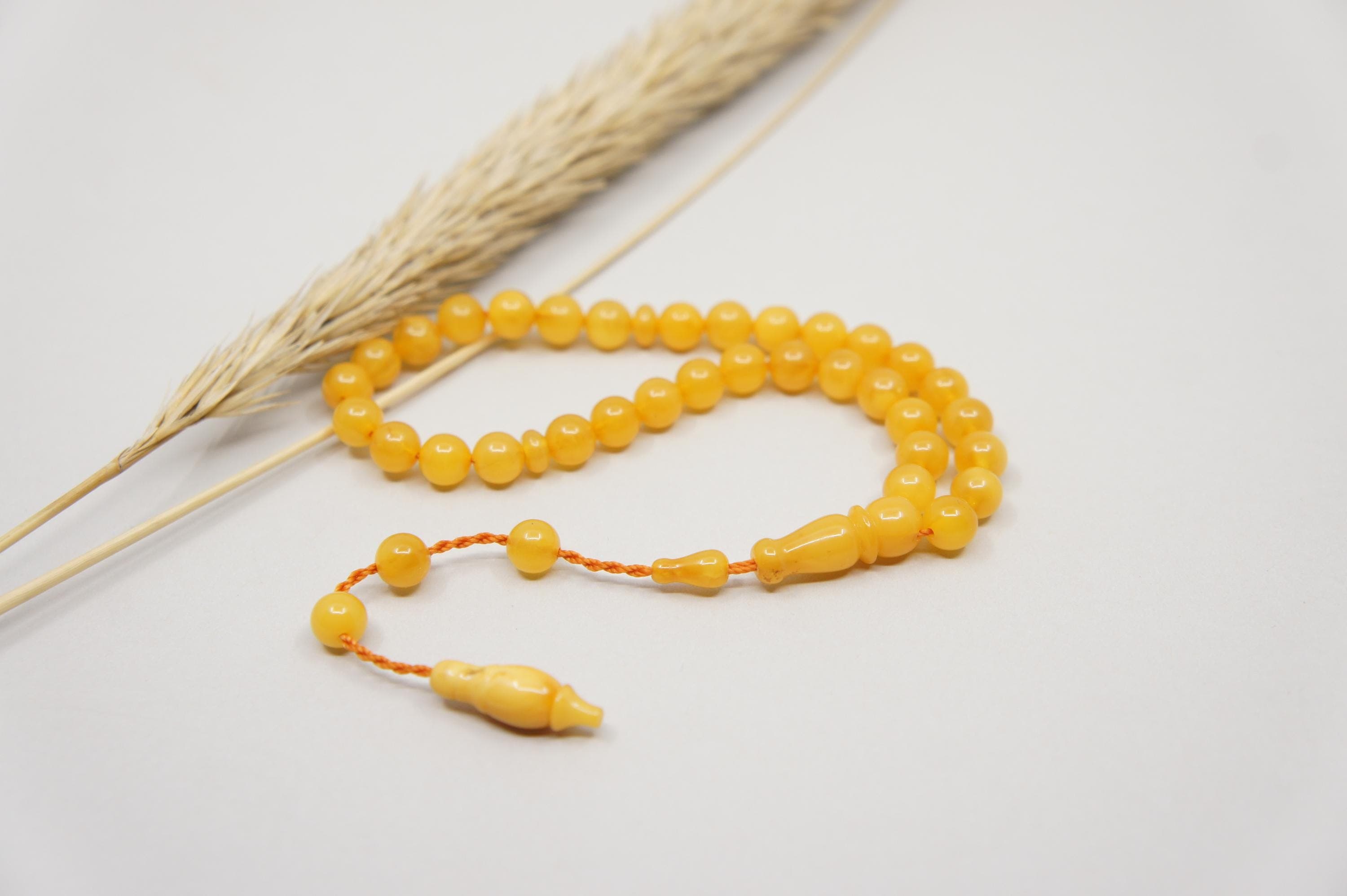 Islamic Natural Baltic Amber Prayer 33 Round Beads, Muslim Tasbih Misbaha Handmade Rosary #1747 - image 3