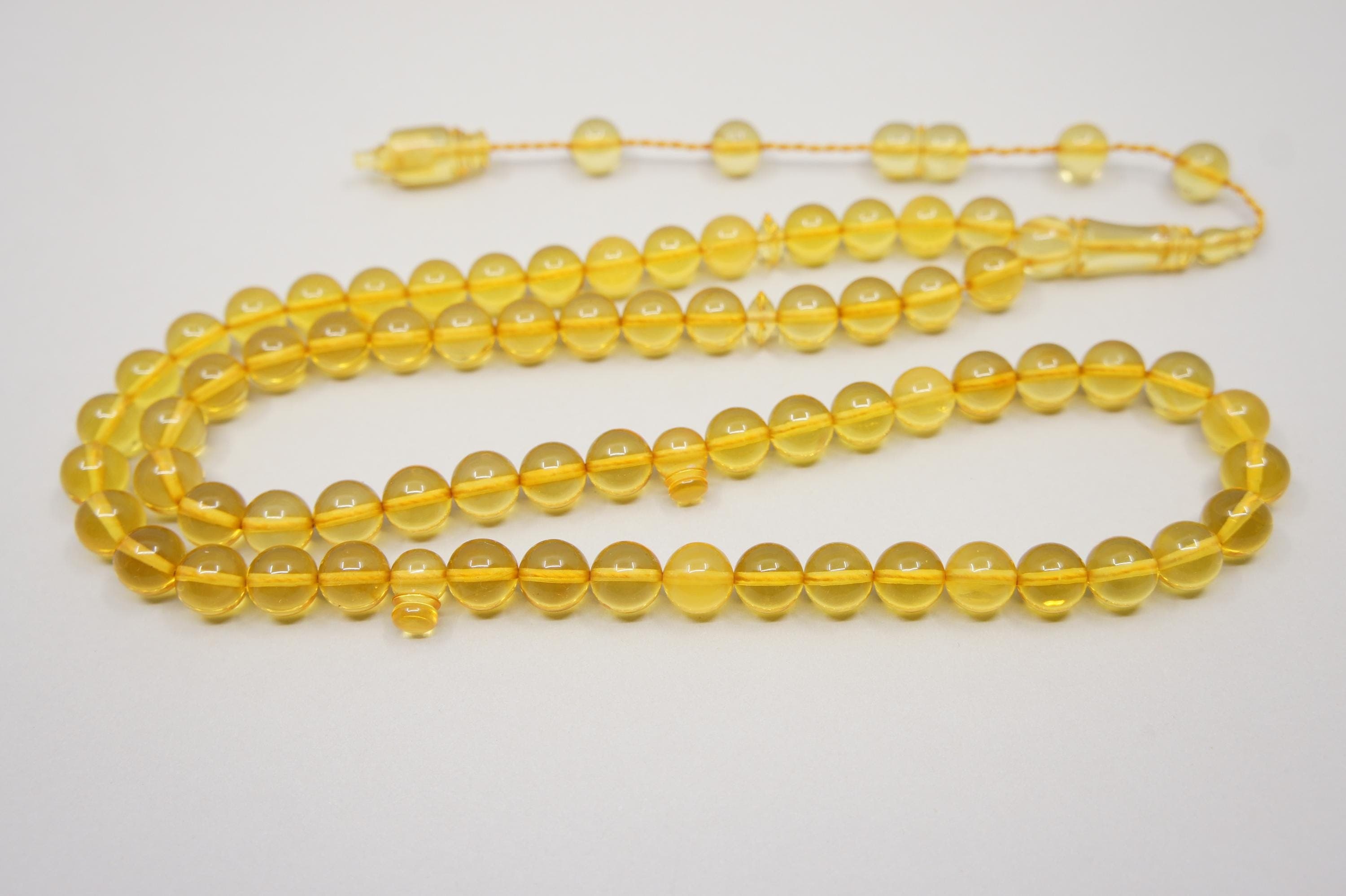Islamic Natural  Amber Prayer 66 Clear Round Beads, Handmade Muslim Tasbih Misbaha Rosary #1750 - image 5