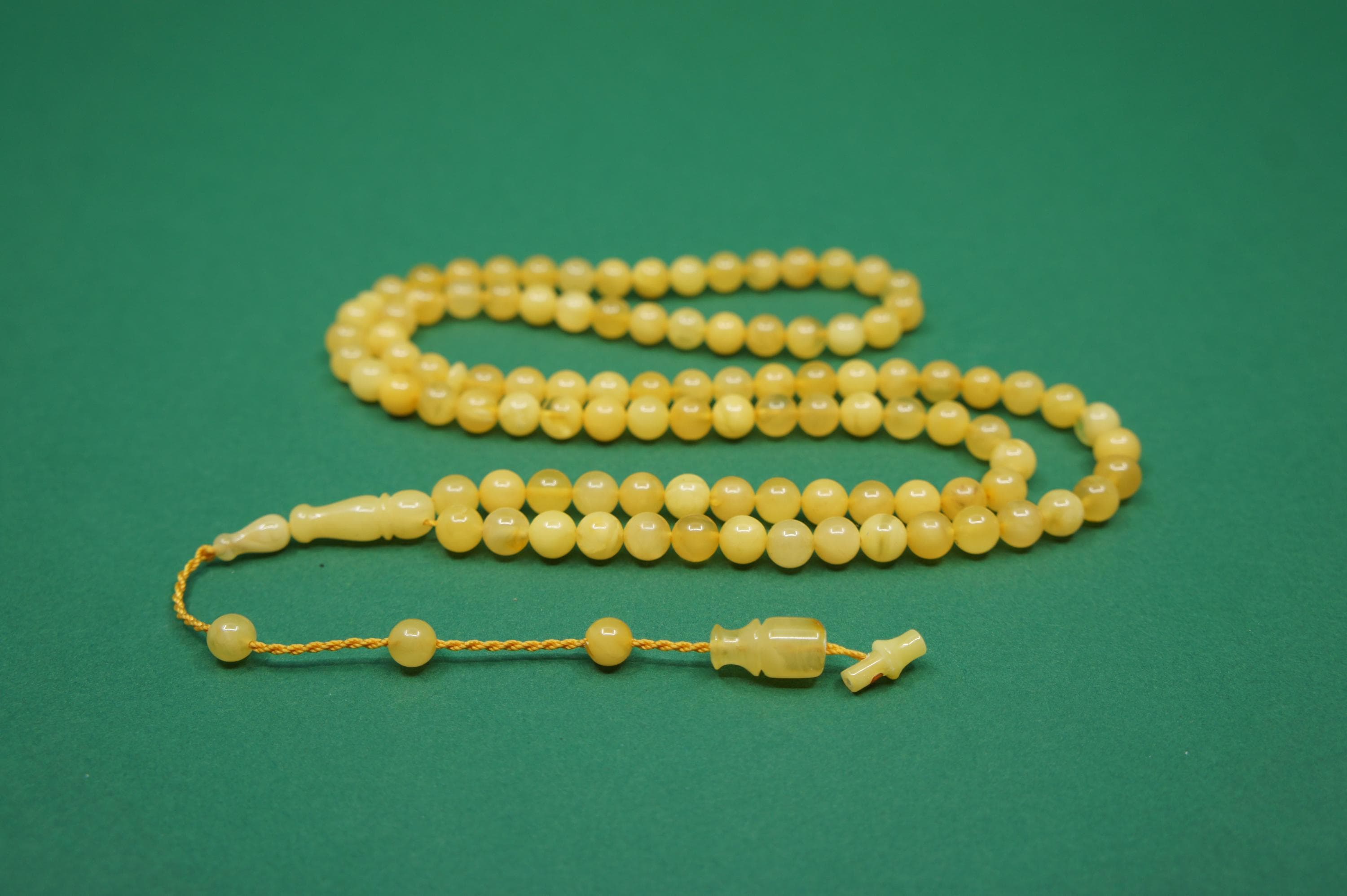 Islamic Natural Amber Prayer 99 Round Beads, Muslim Tasbih Misbaha, Handmade Prayer Rosary #1876 - image 3