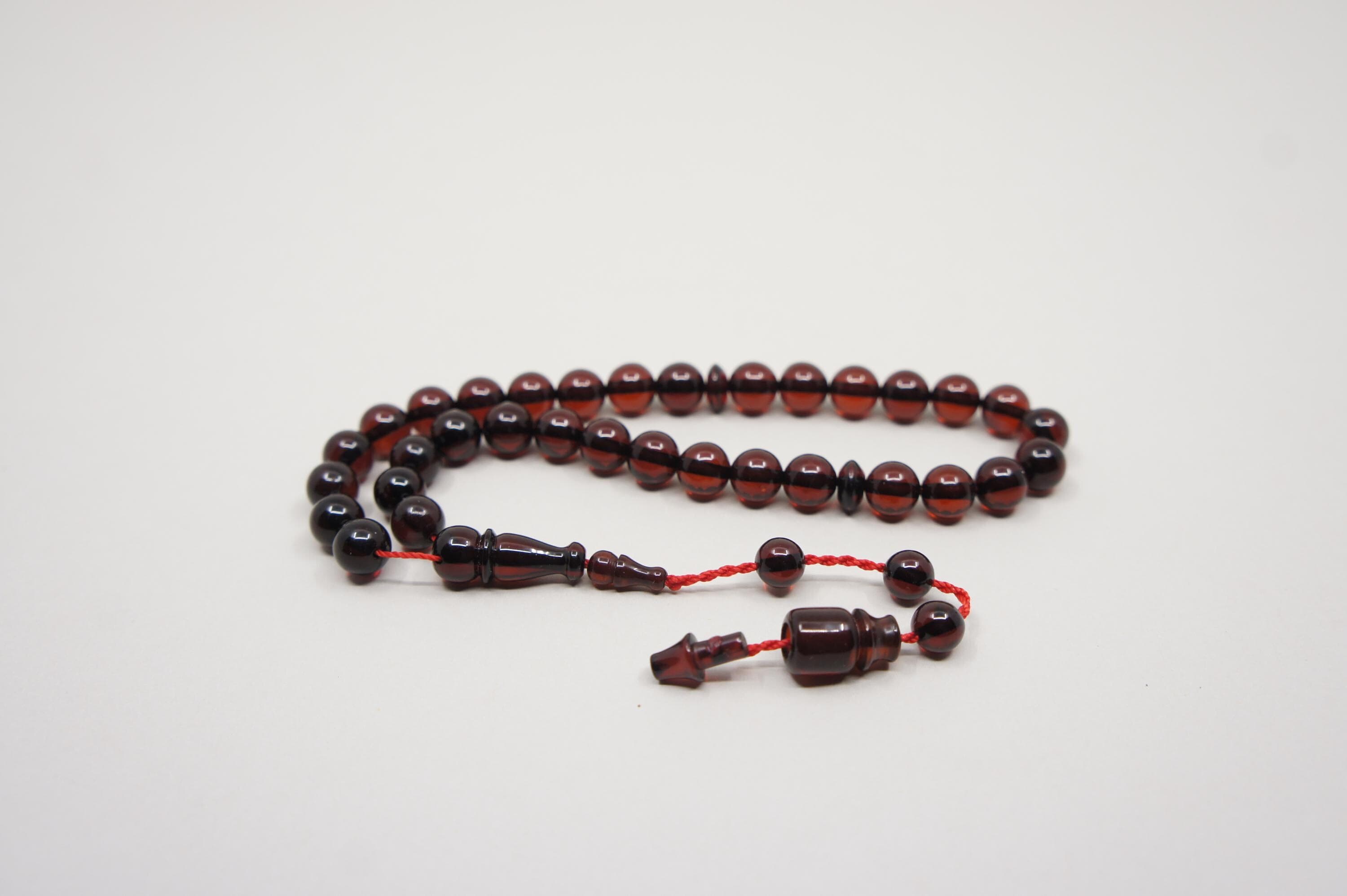 Islamic Natural Baltic Amber Prayer 33 Round Beads, Muslim Tasbih Misbaha, Handmade Rosary #2048 - image 3
