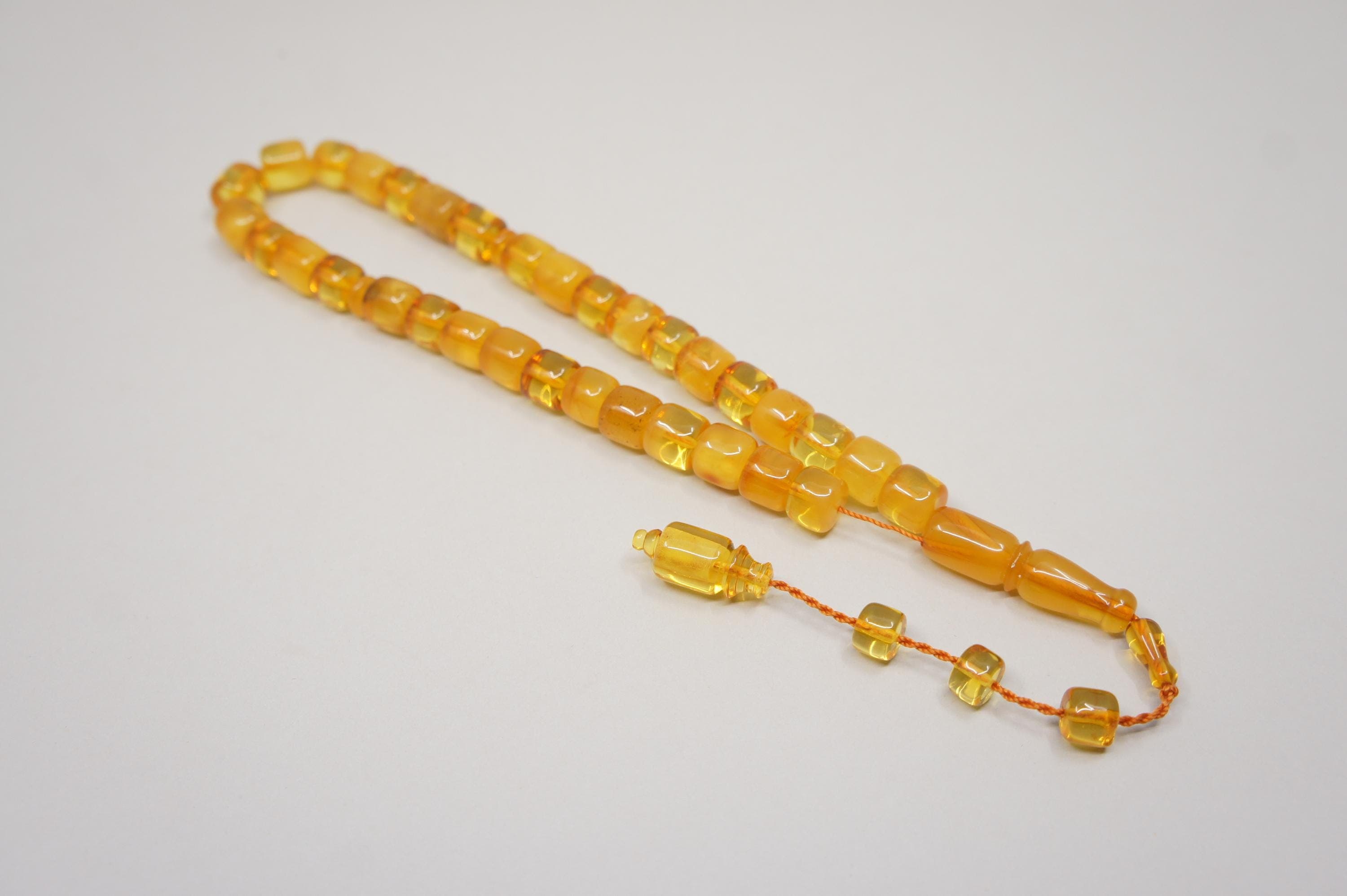 Islamic Natural Baltic Amber Prayer 33 Barrel Beads, Handmade, Muslim Tasbih Misbaha Rosary #2069 - image 5