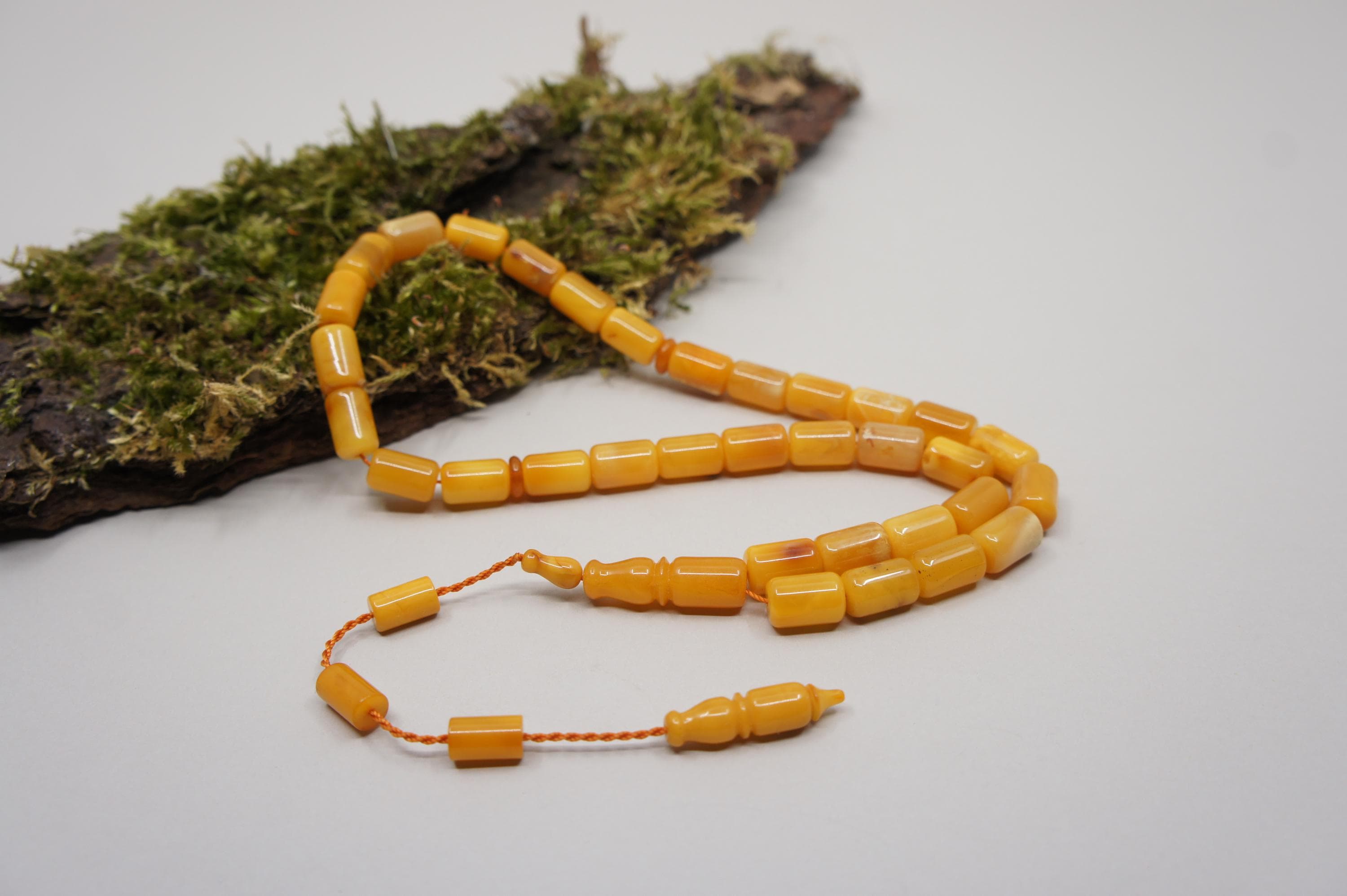 Islamic Natural Baltic Amber Prayer 33 Capsule Beads: Handmade Muslim Tasbih Misbaha Rosary #2391 - image 3