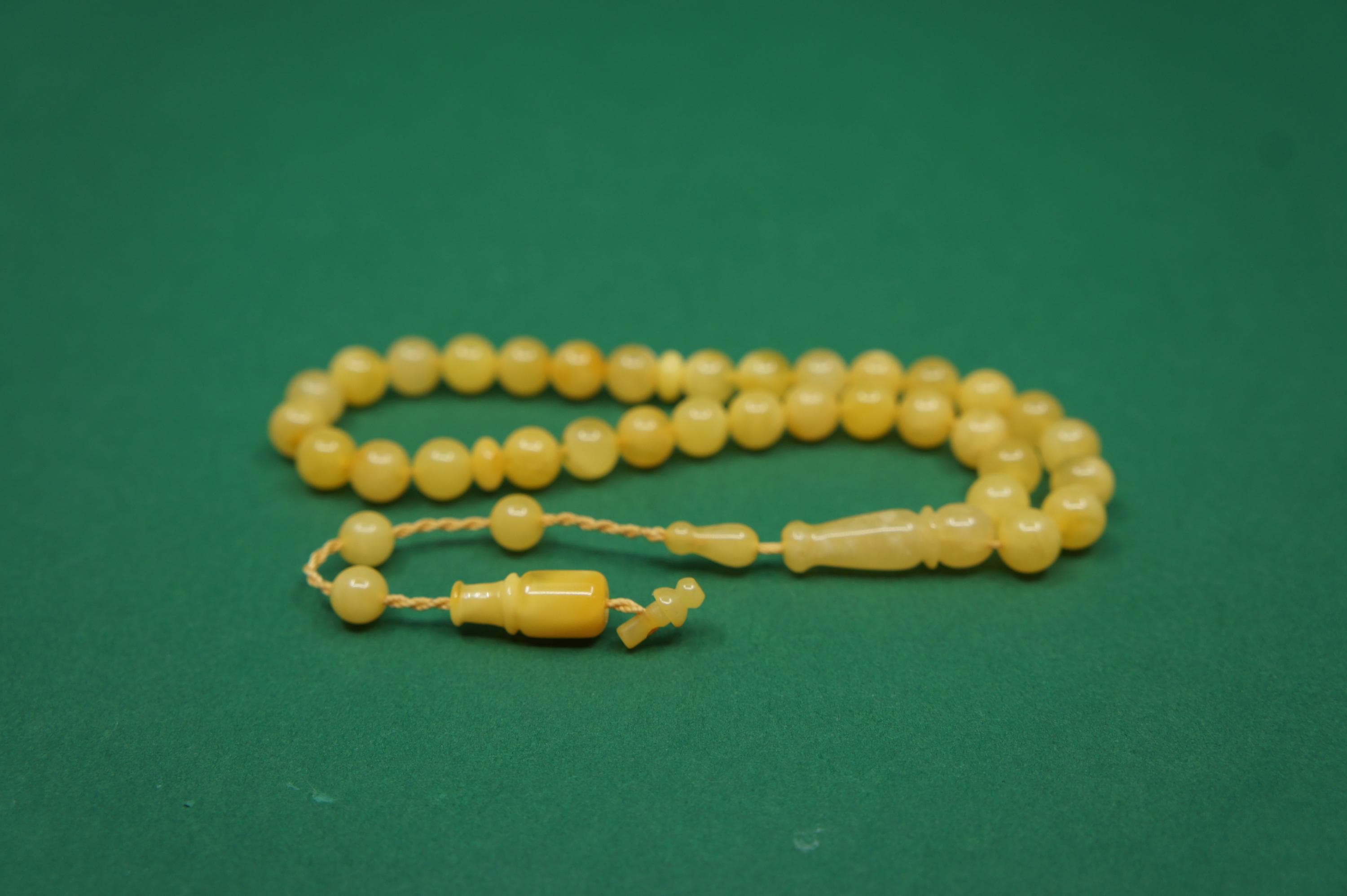 Islamic Natural Baltic Amber Prayer 33 Round Beads, Muslim Tasbih Misbaha Handmade Rosary #2007 - image 3