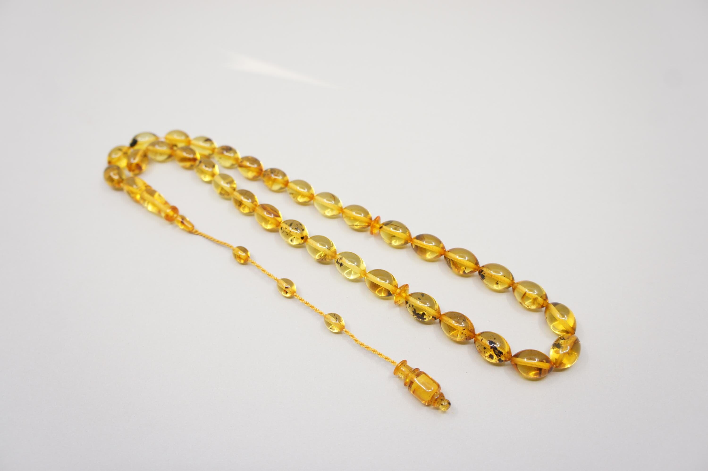 Islamic Natural Amber Prayer 33 Olive Beads, Muslim Tasbih Misbaha, Handmade Inclusion Rosary #1751 - image 5