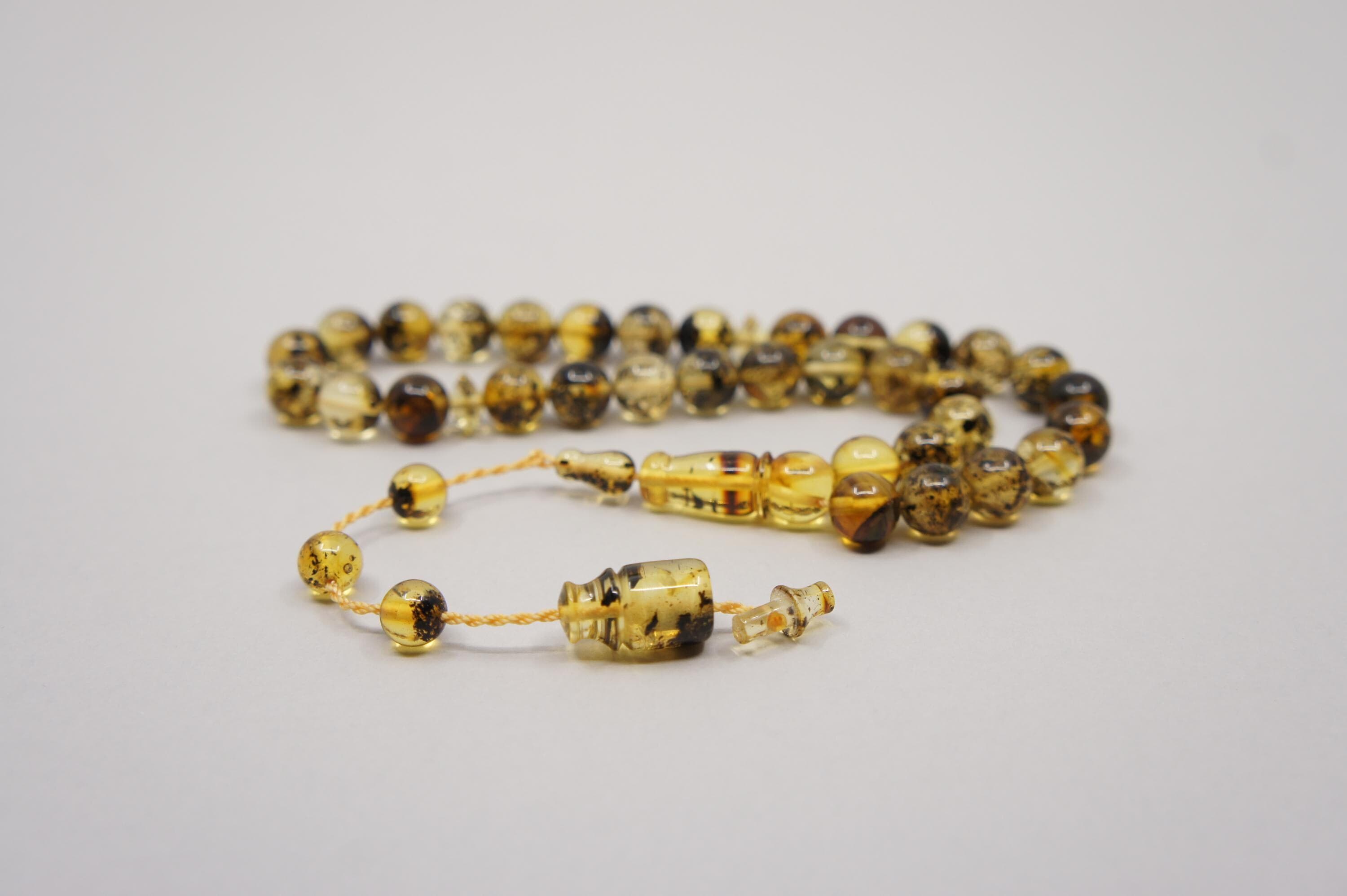 Islamic Natural Baltic Amber Prayer 33 Round Beads, Muslim Tasbih Misbaha, Handmade Rosary #1999 - image 3