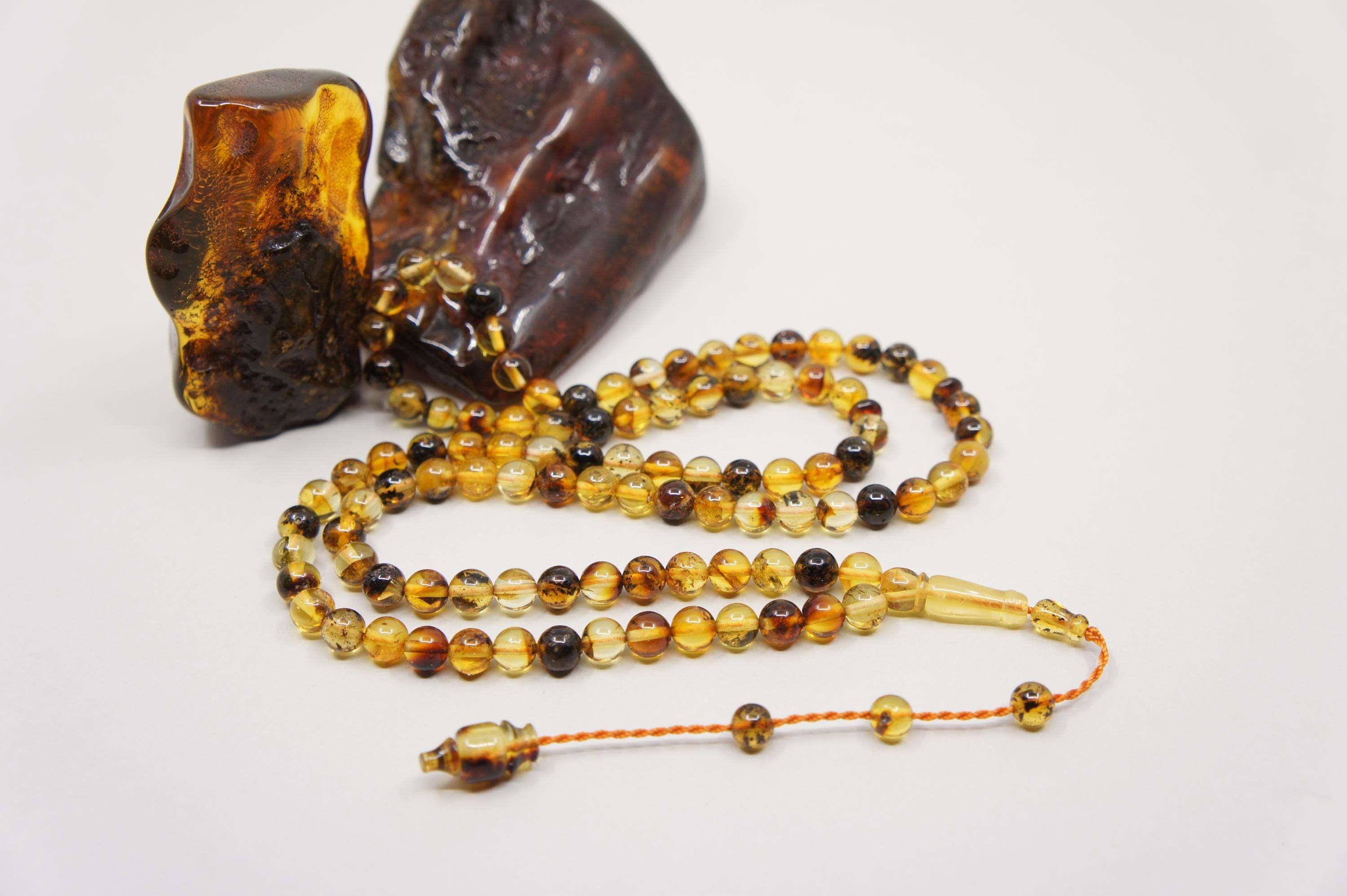 Islamic Natural Baltic Amber Prayer 99 Beads, Muslim Tasbih Misbaha, Handmade Amber Rosary #1824