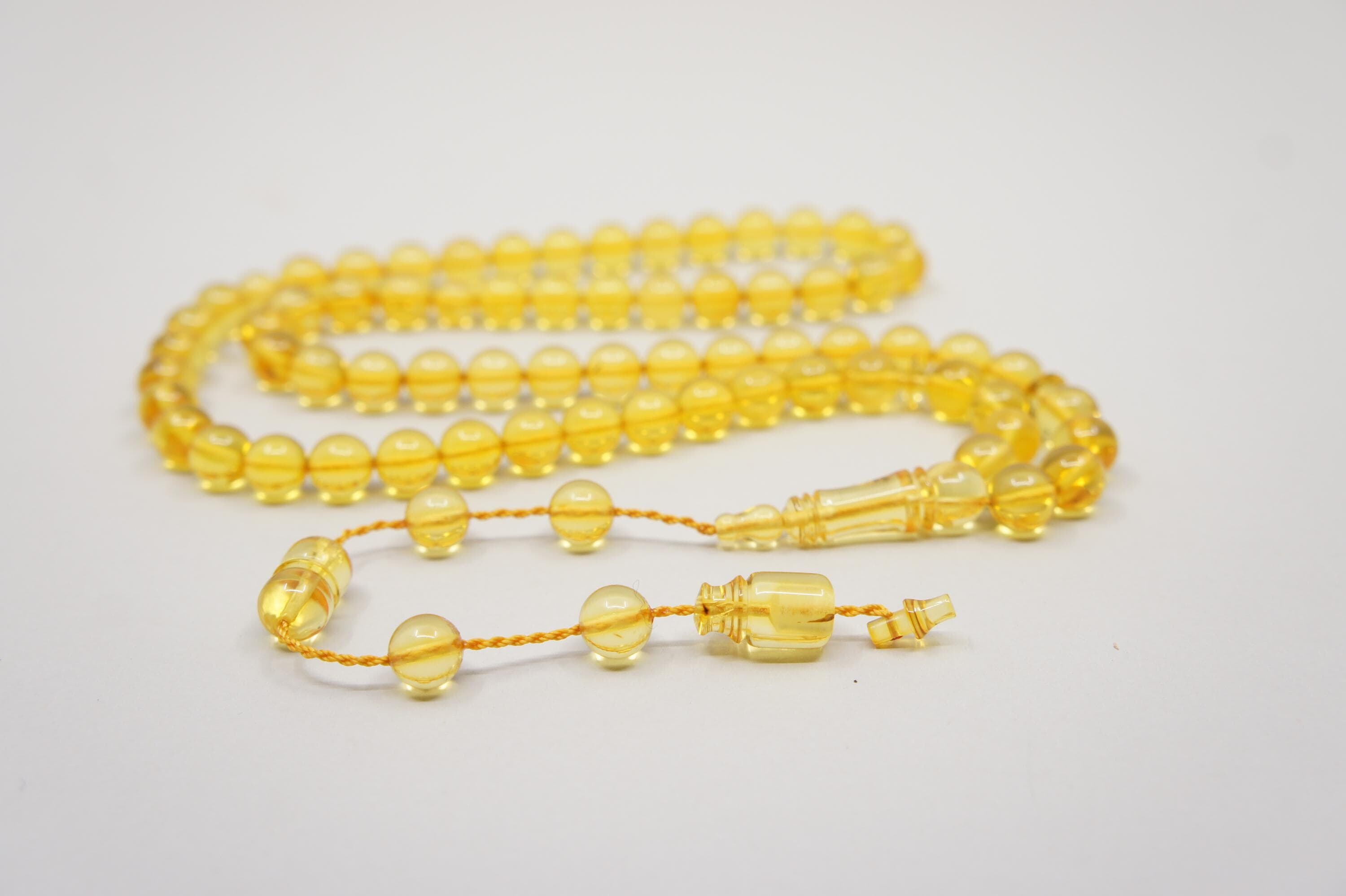 Islamic Natural  Amber Prayer 66 Clear Round Beads, Handmade Muslim Tasbih Misbaha Rosary #1750 - image 3
