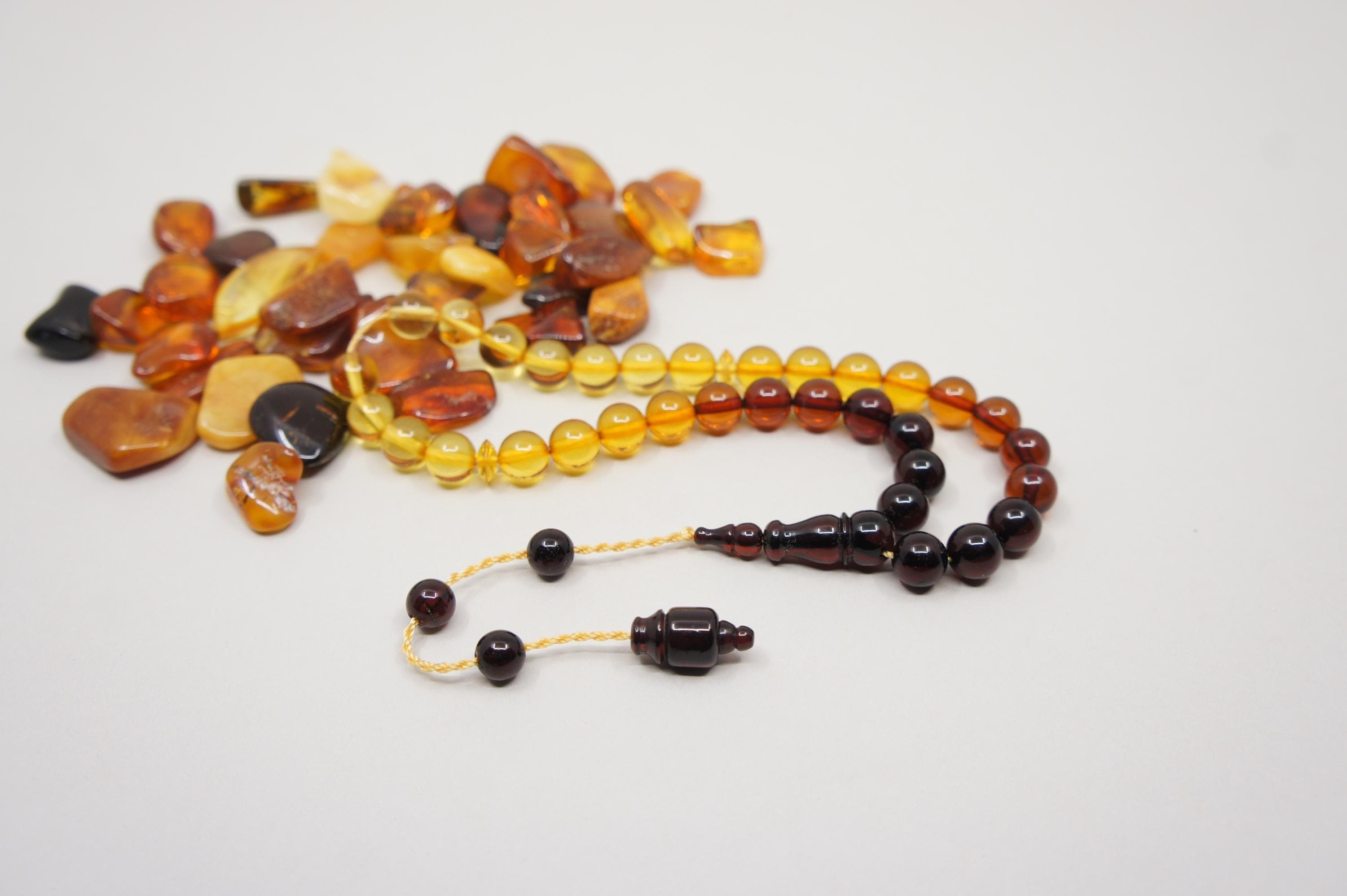 Islamic Natural Baltic Amber Prayer 33 Round Beads, Muslim Tasbih Misbaha, Handmade Rosary #2132