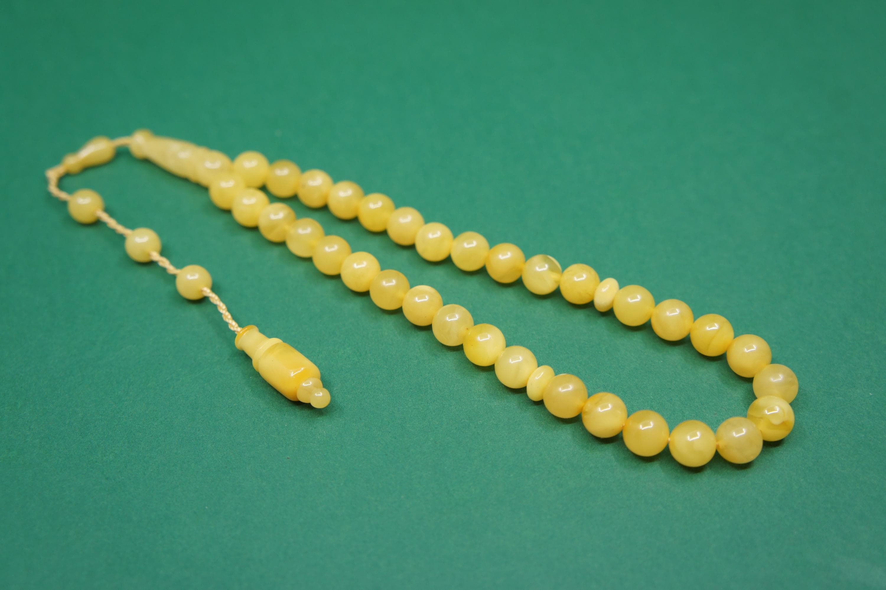 Islamic Natural Baltic Amber Prayer 33 Round Beads, Muslim Tasbih Misbaha Handmade Rosary #2007 - image 5