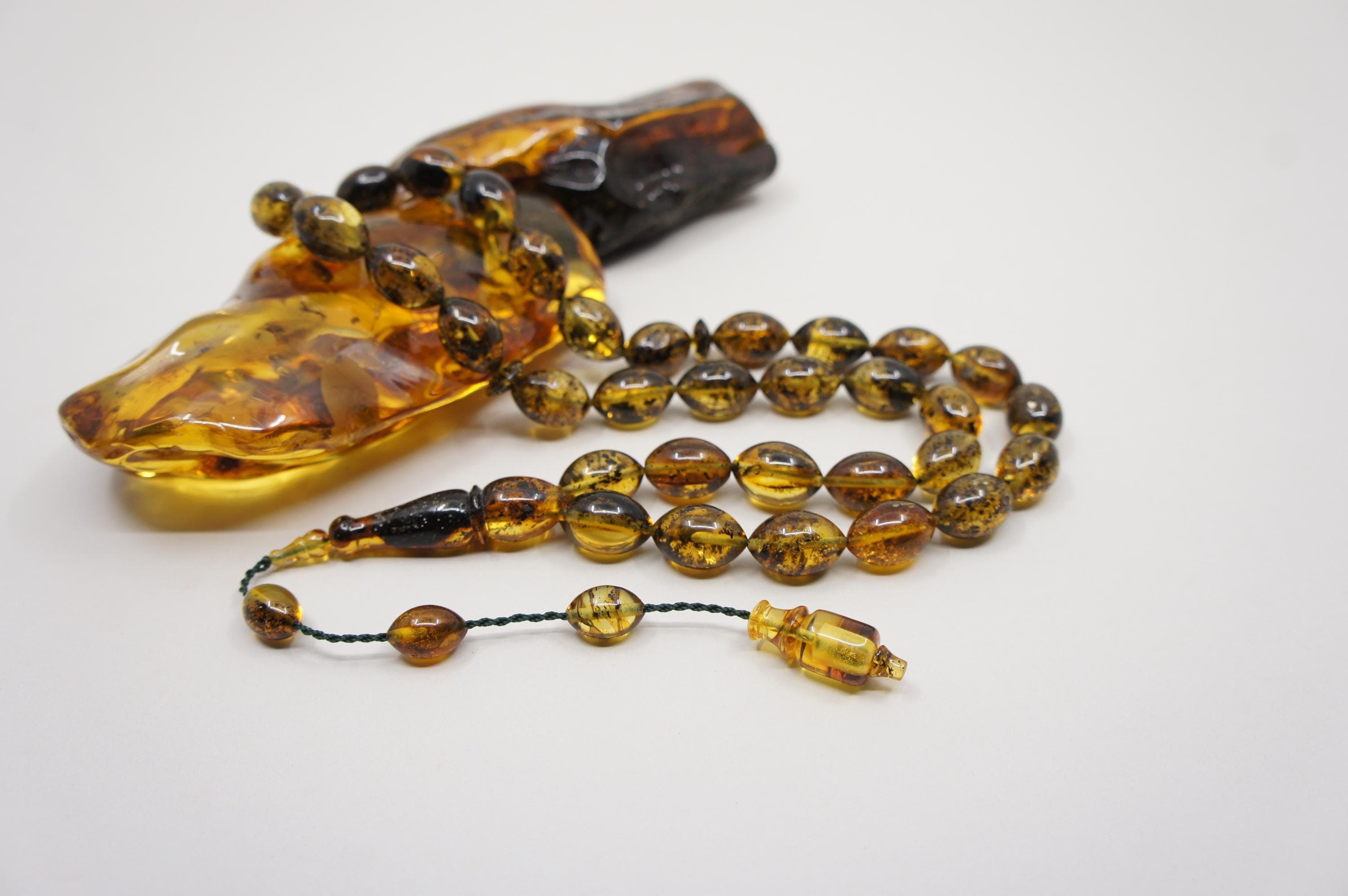 Islamic Baltic Amber Prayer 33 Olive Beads, Muslim Tasbih Misbaha, Handmade Rosary #2309