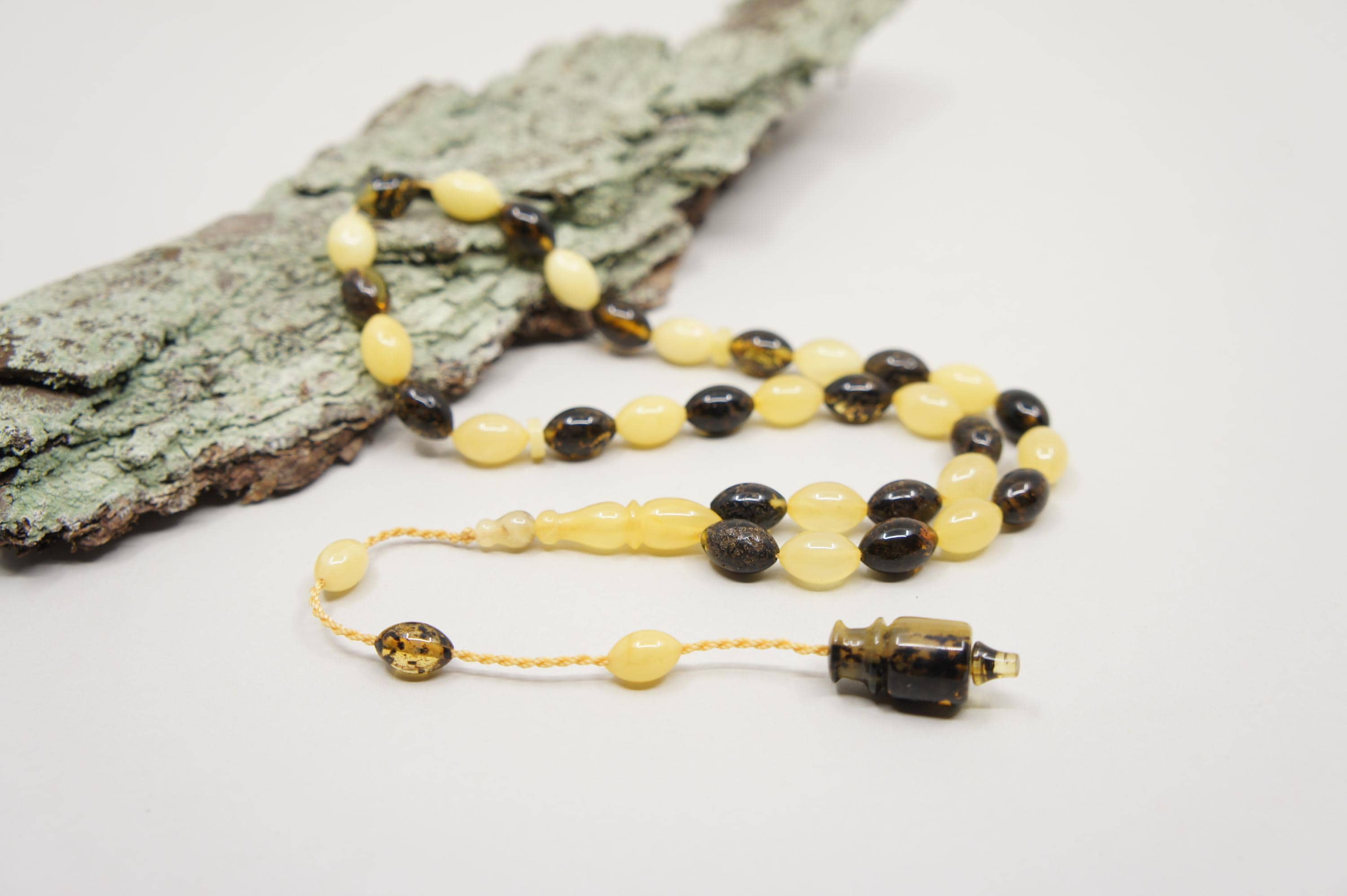 Islamic Natural Baltic Amber Prayer 33 Olive Beads, Muslim Tasbih Misbaha Rosary, Handmade #2683