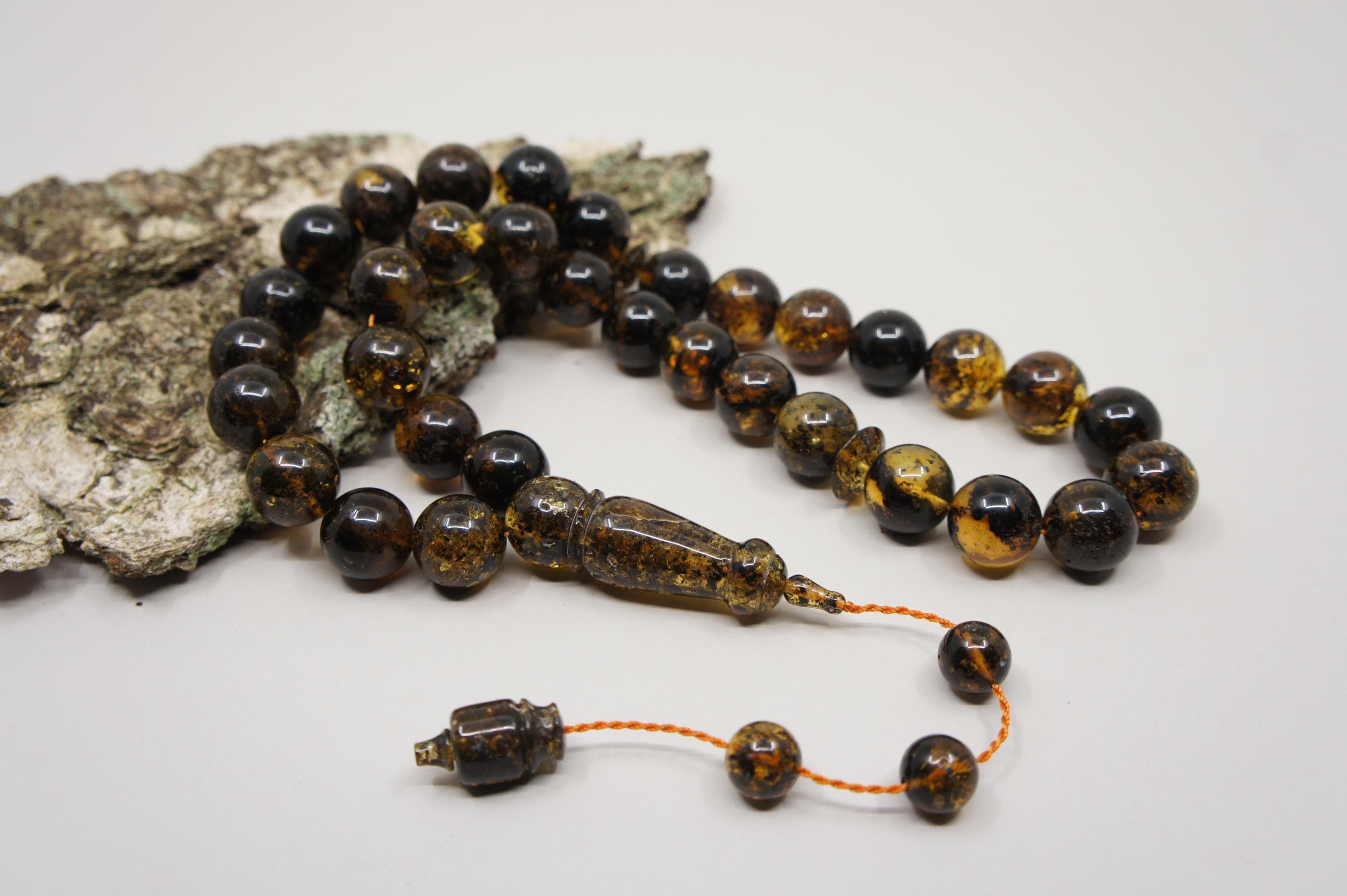 Islamic Baltic Amber Prayer 33 Round Inclusion Beads, Muslim Tasbih Misbaha Rosary, Handmade #2291 - image 4