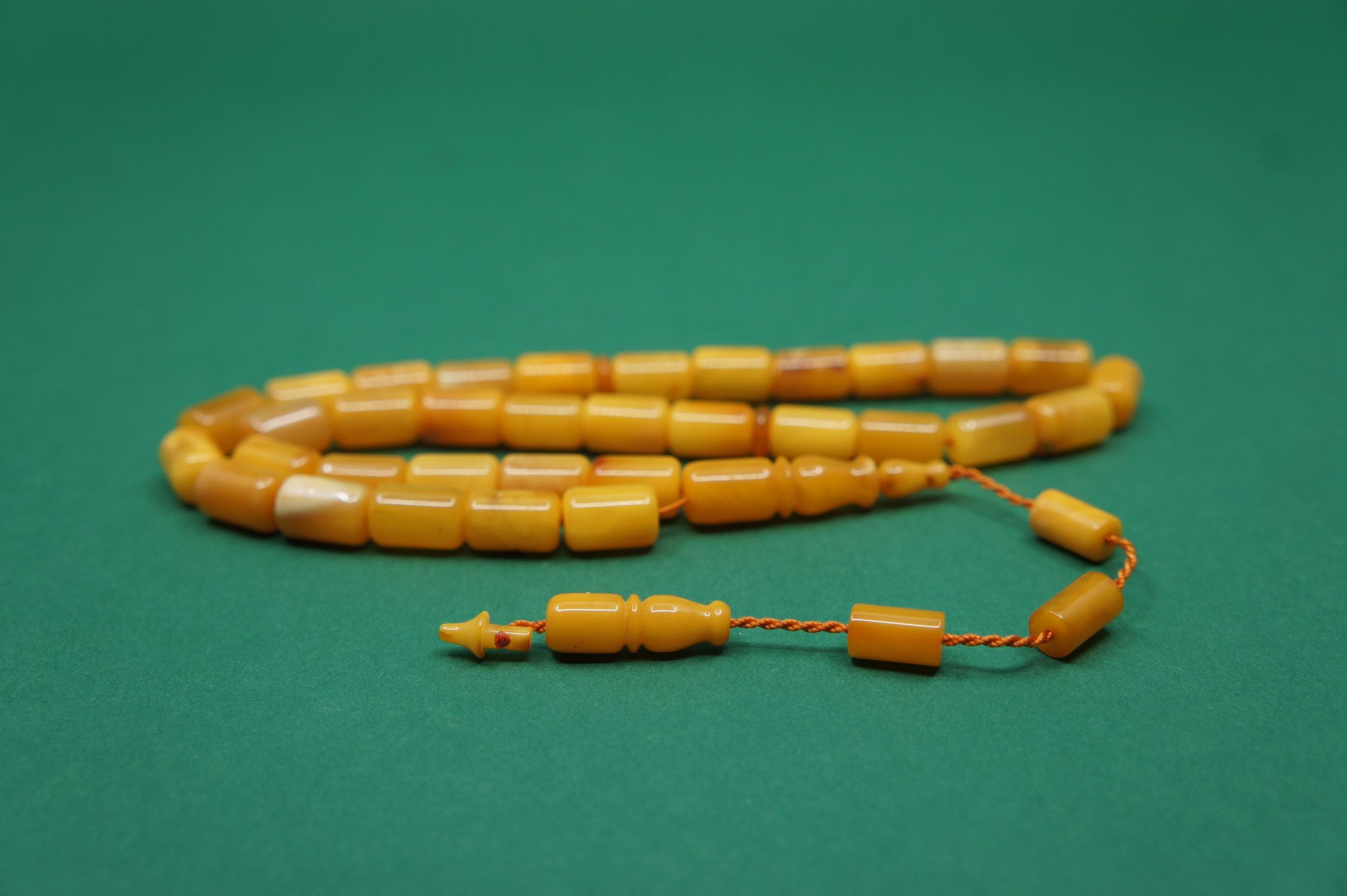 Islamic Natural Baltic Amber Prayer 33 Capsule Beads: Handmade Muslim Tasbih Misbaha Rosary #2391 - image 4