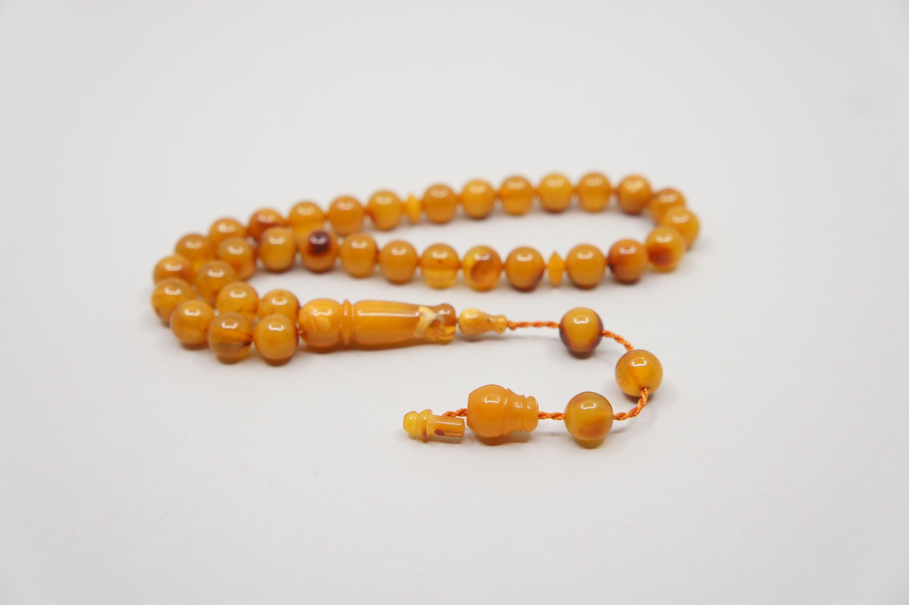 Islamic Natural Amber Prayer 33 Round Beads, Muslim Tasbih Misbaha, Handmade Rosary #1742 - image 3