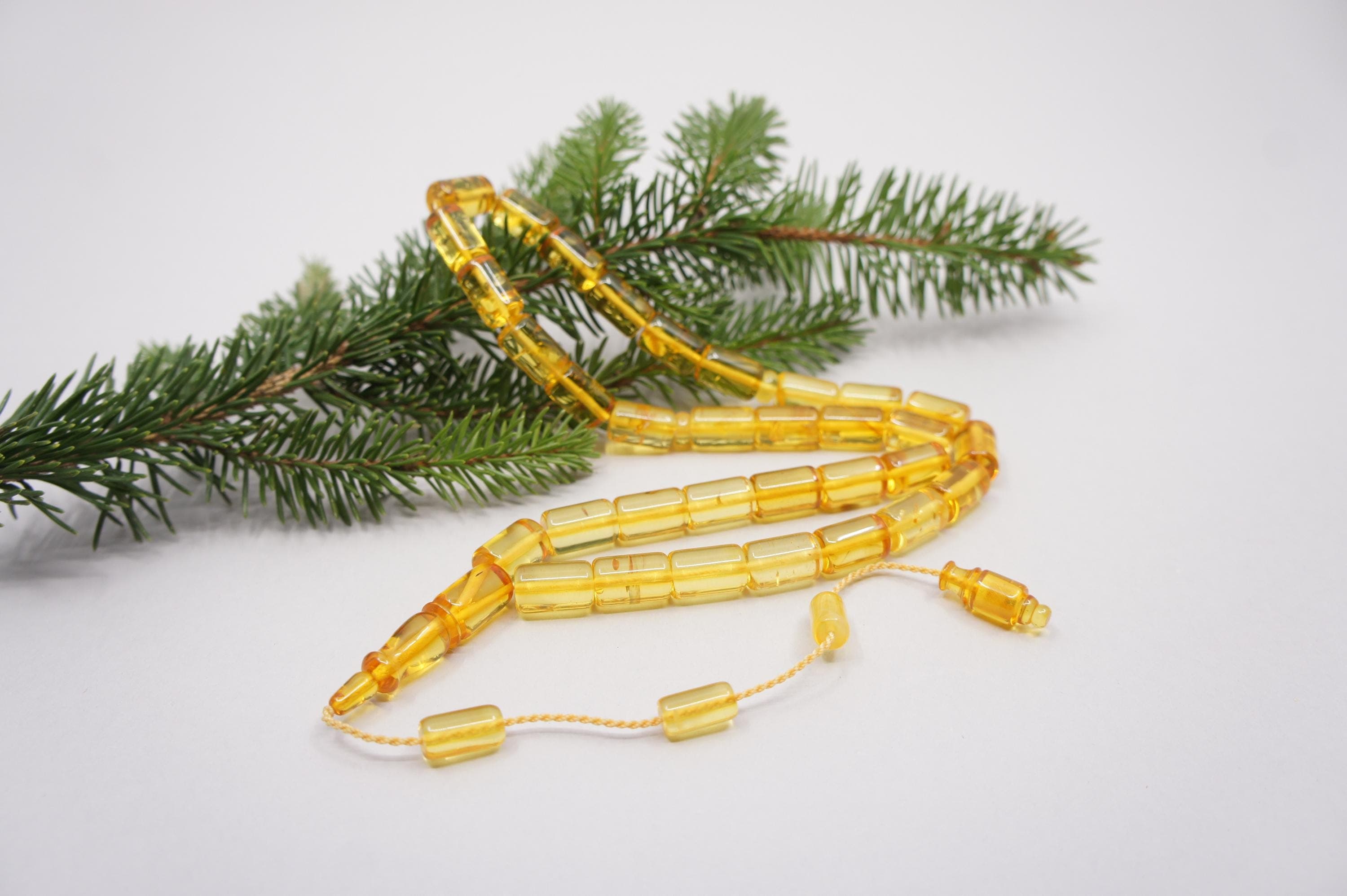 Islamic Natural Baltic Amber Prayer 33 Capsule Beads: Muslim Tasbih Misbaha Rosary, Handmade  #2264