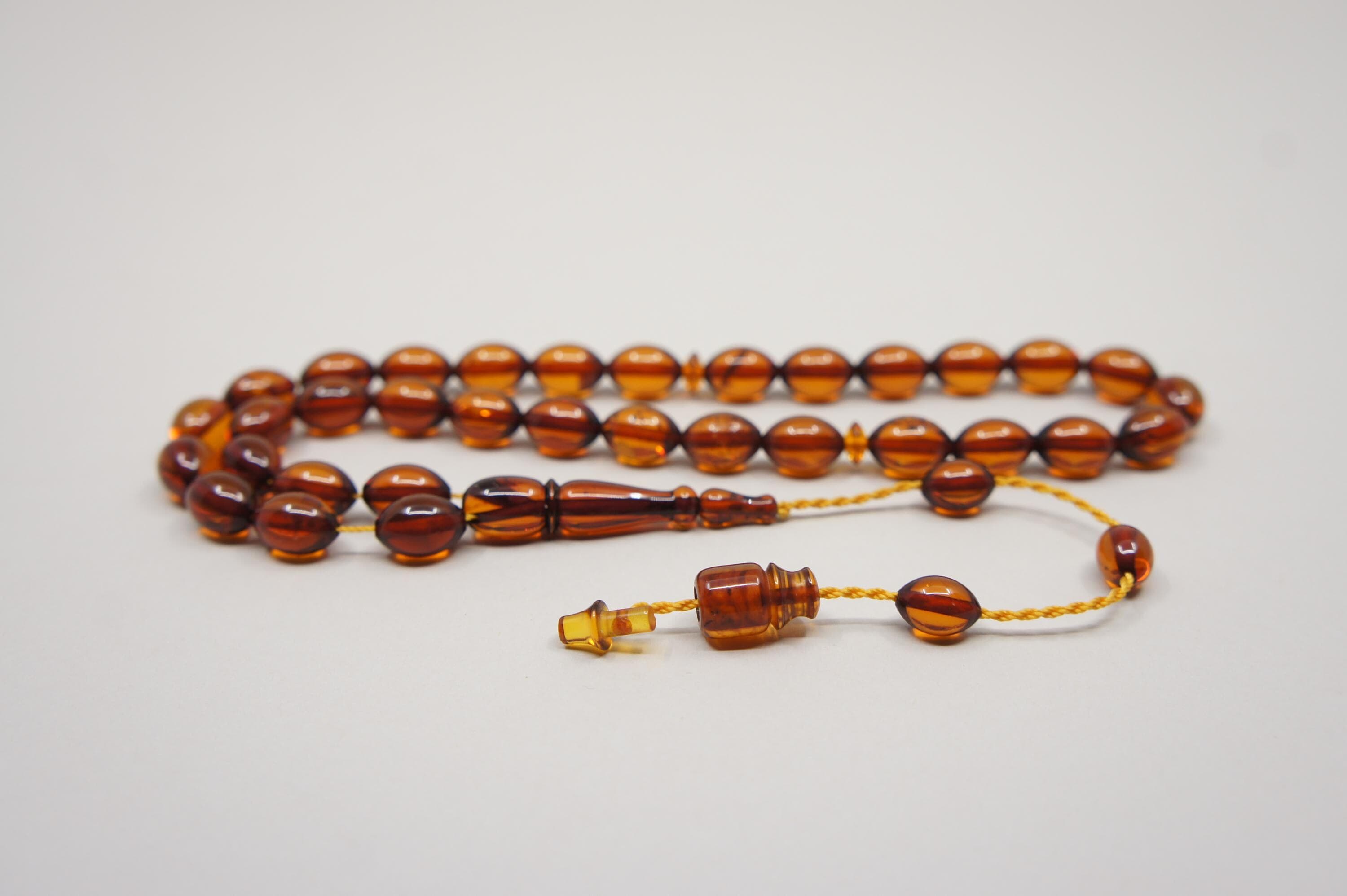 Islamic Natural Baltic Amber Prayer 33 Olive Beads, Muslim Tasbih Misbaha, Handmade Rosary #2350 - image 3