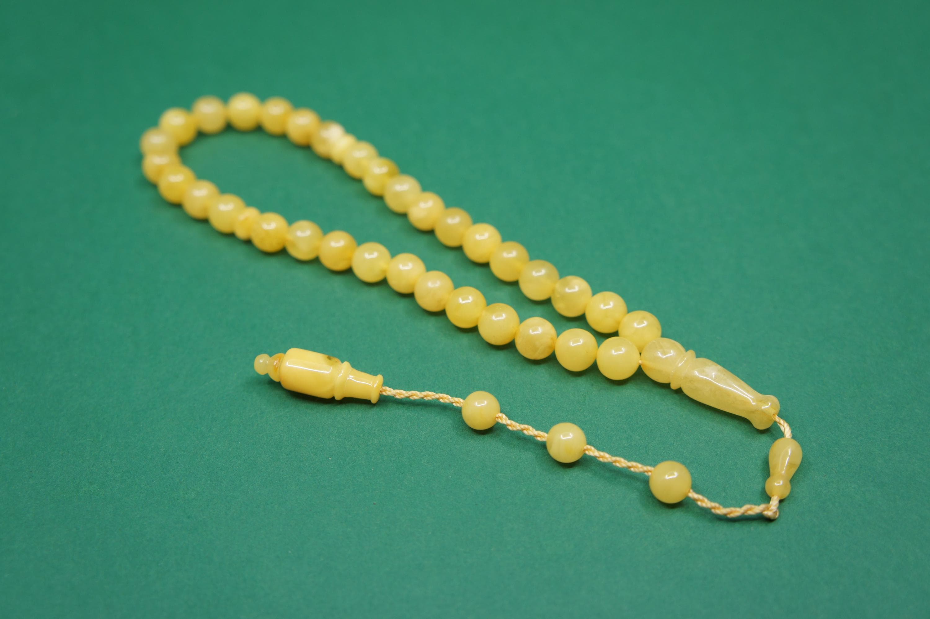 Islamic Natural Baltic Amber Prayer 33 Round Beads, Muslim Tasbih Misbaha Handmade Rosary #2007 - image 4
