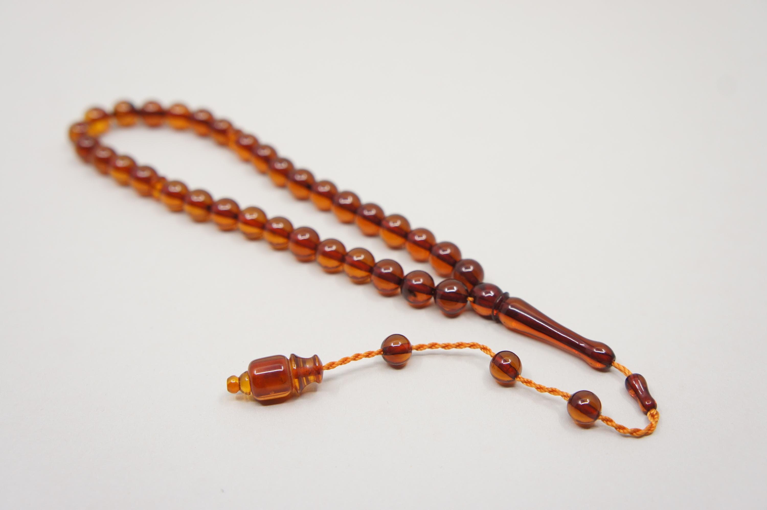 Islamic Natural Baltic Amber Prayer 33 Round Beads, Muslim Tasbih Misbaha, Handmade #2121 - image 4