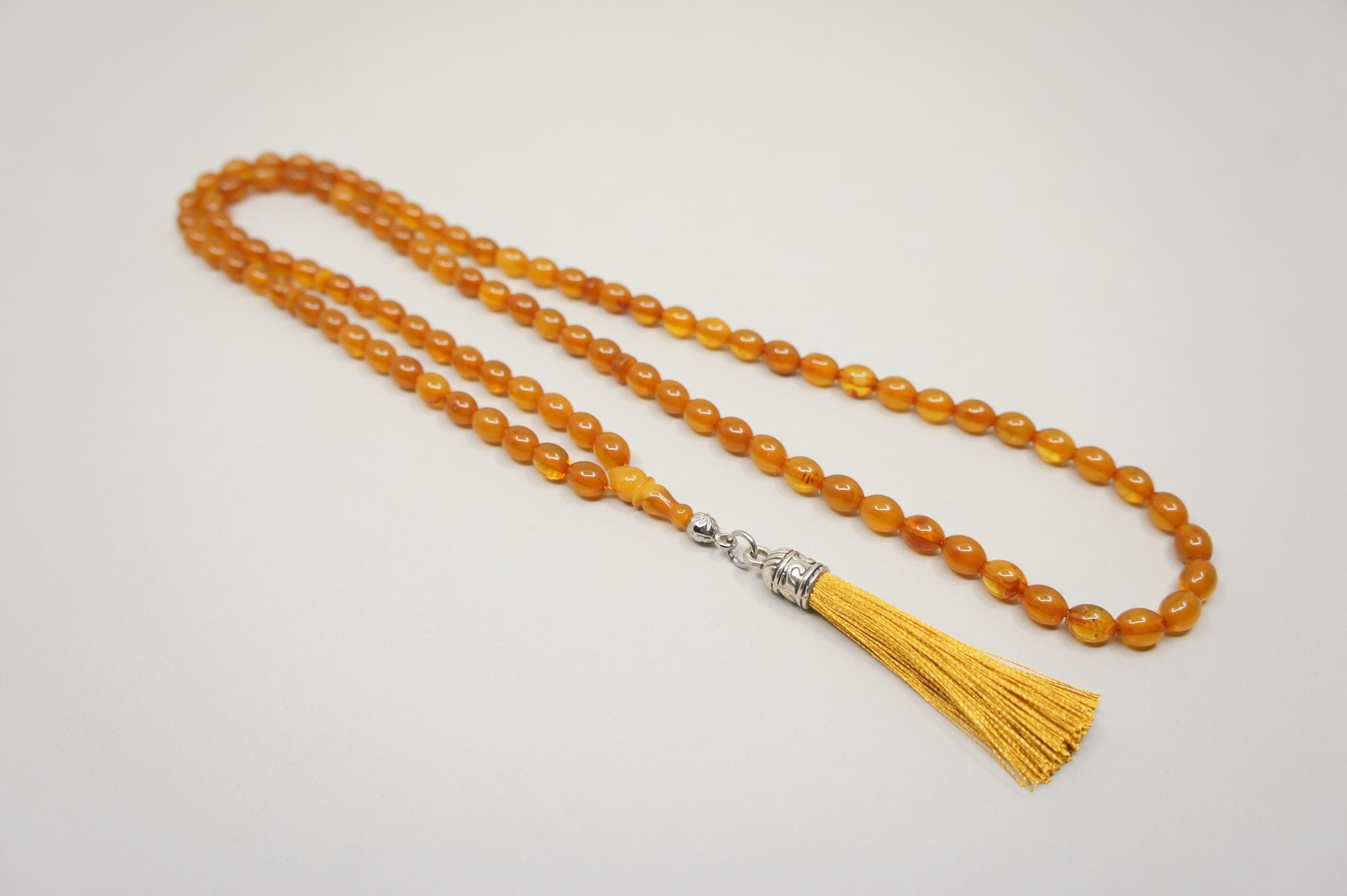 Islamic Natural Baltic Amber Prayer 99 Oval Beads, Handmade, Muslim Tasbih Misbaha Rosary #2112 - image 4