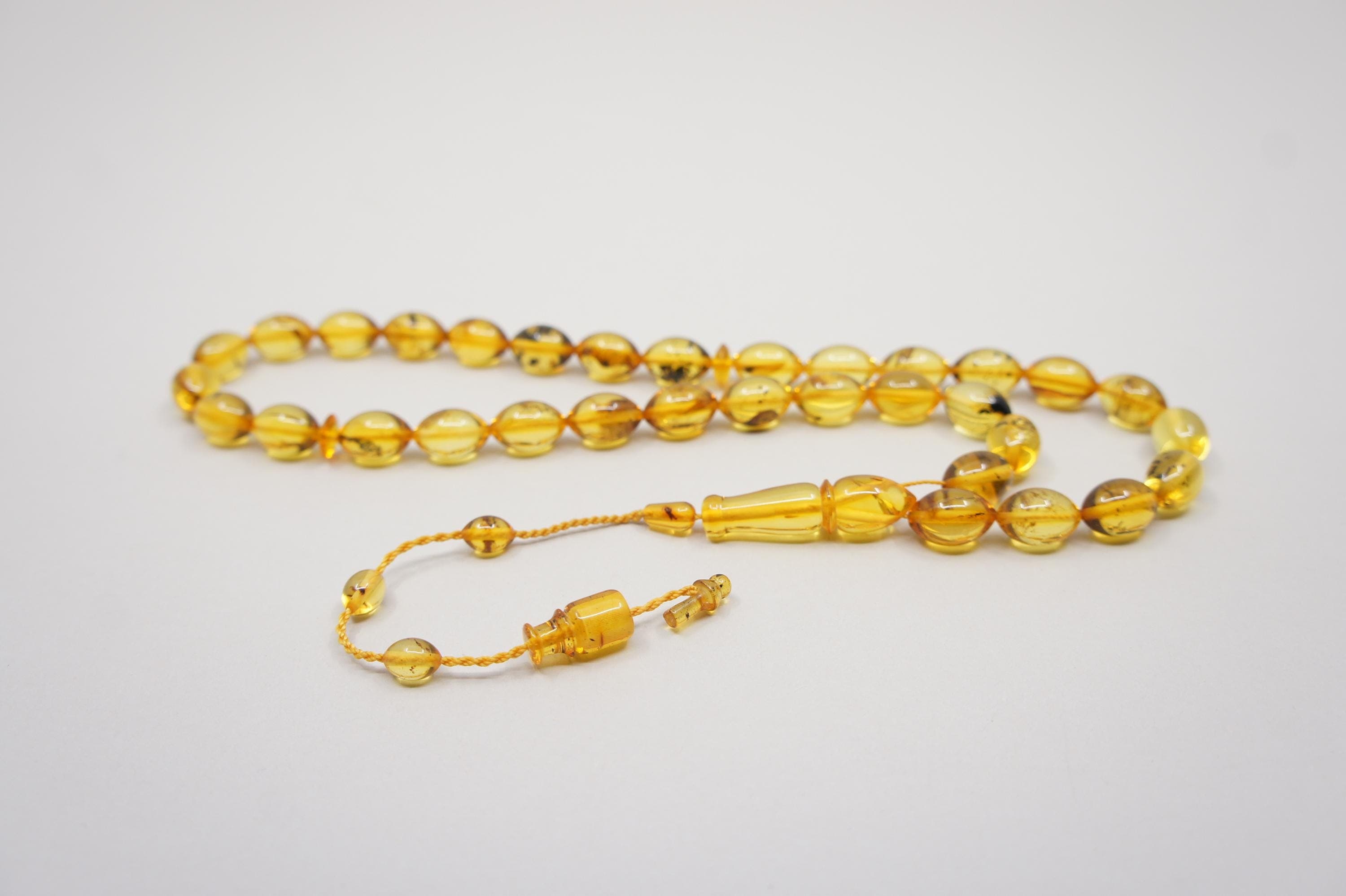 Islamic Natural Amber Prayer 33 Olive Beads, Muslim Tasbih Misbaha, Handmade Inclusion Rosary #1751 - image 3