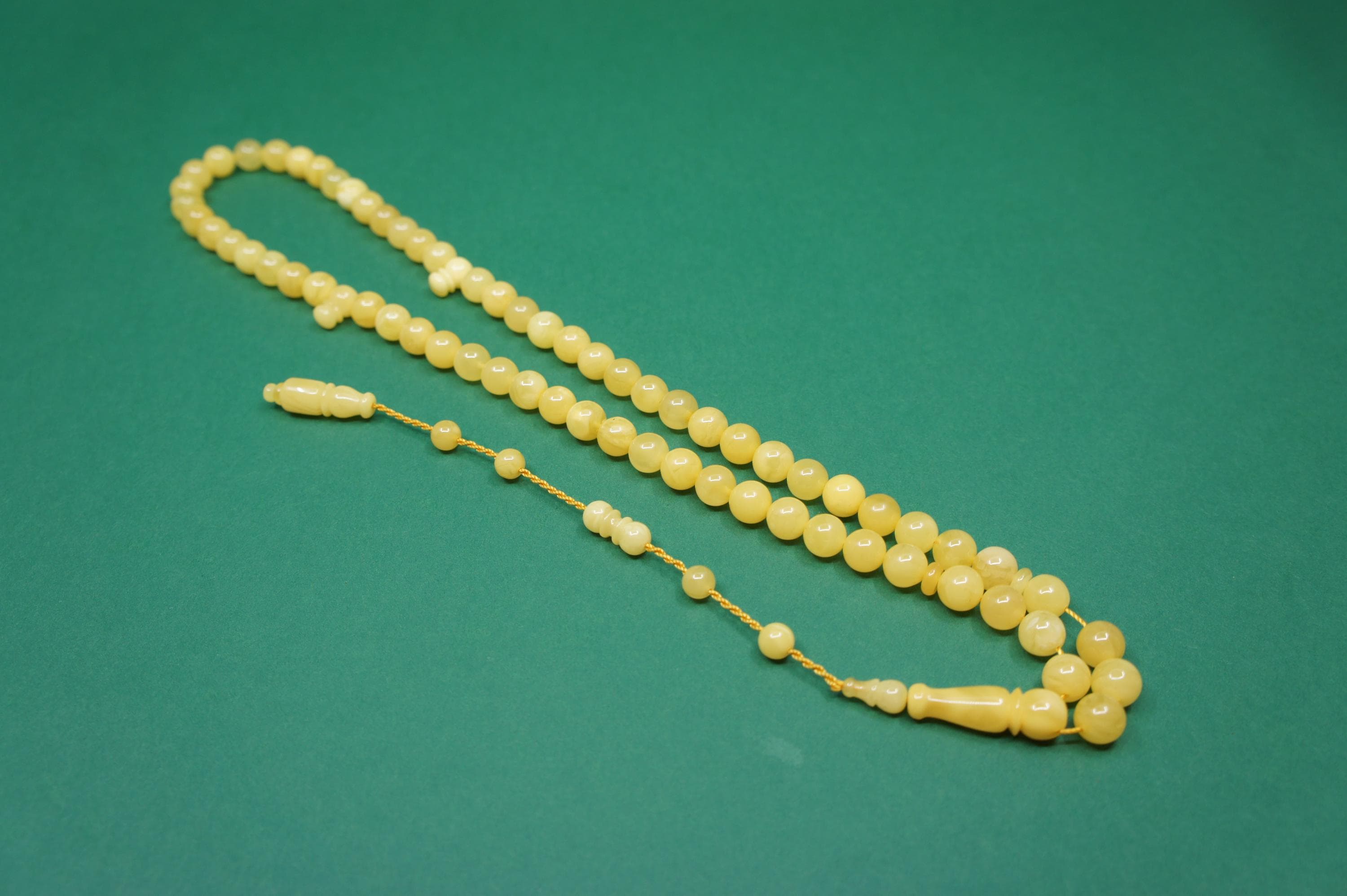Islamic Natural Baltic Amber Prayer 33 Round Beads, Handmade, Muslim Tasbih Misbaha Rosary #2115 - image 4