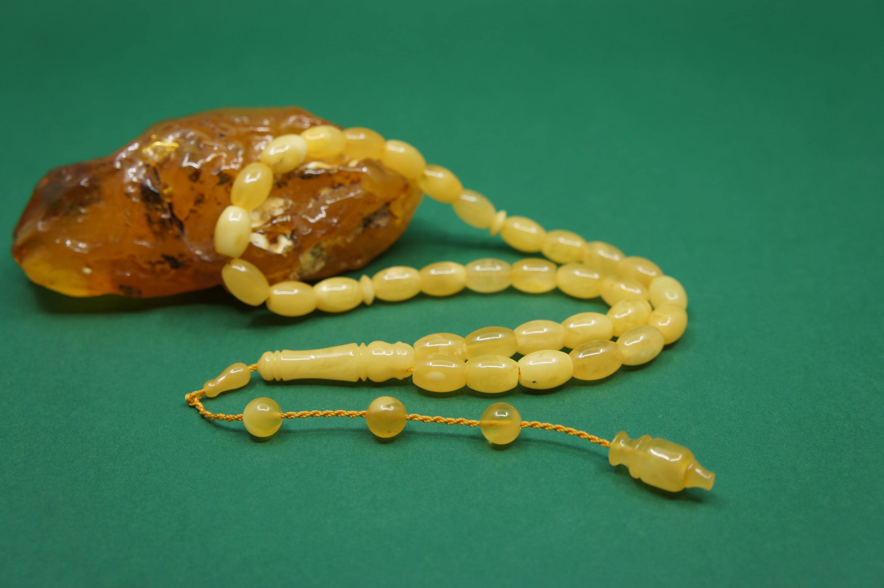 Islamic Natural Baltic Amber Prayer 33 Barrel Beads, Muslim Tasbih Misbaha, Handmade Rosary #2560