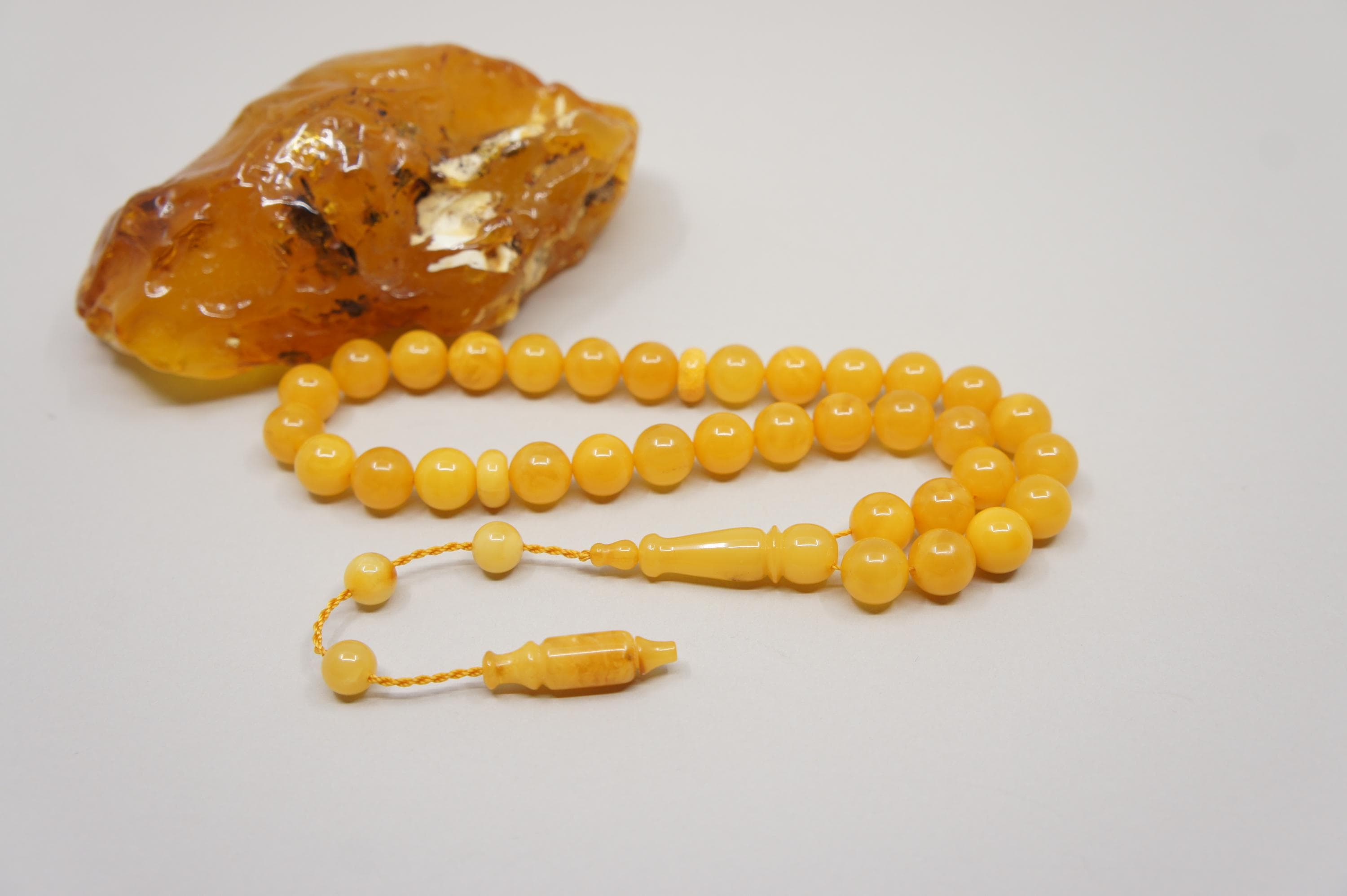 Islamic Natural Baltic Amber Prayer 33 Round Beads, Muslim Tasbih Misbaha, Handmade Rosary #1783 - image 3