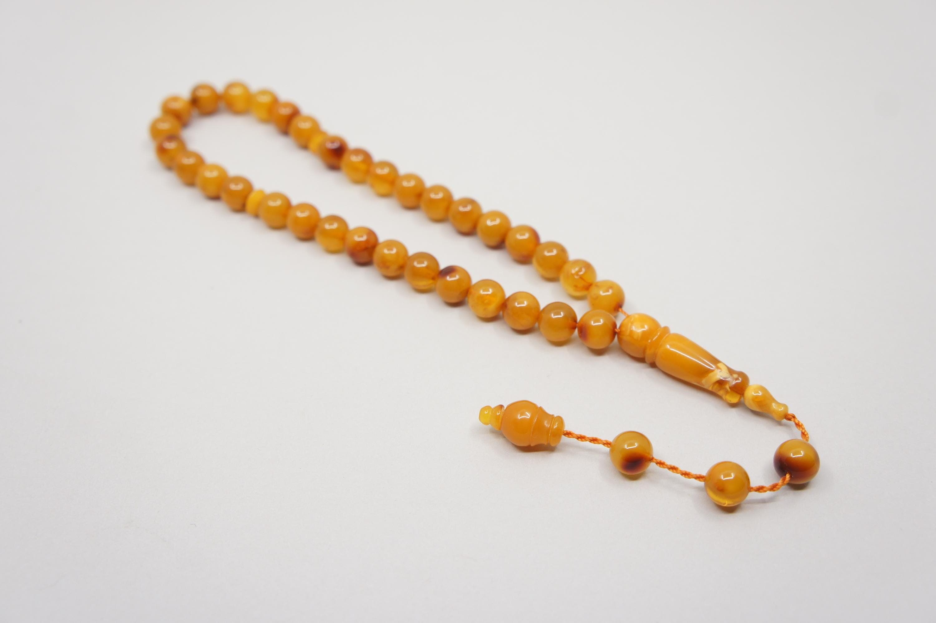 Islamic Natural Amber Prayer 33 Round Beads, Muslim Tasbih Misbaha, Handmade Rosary #1742 - image 4