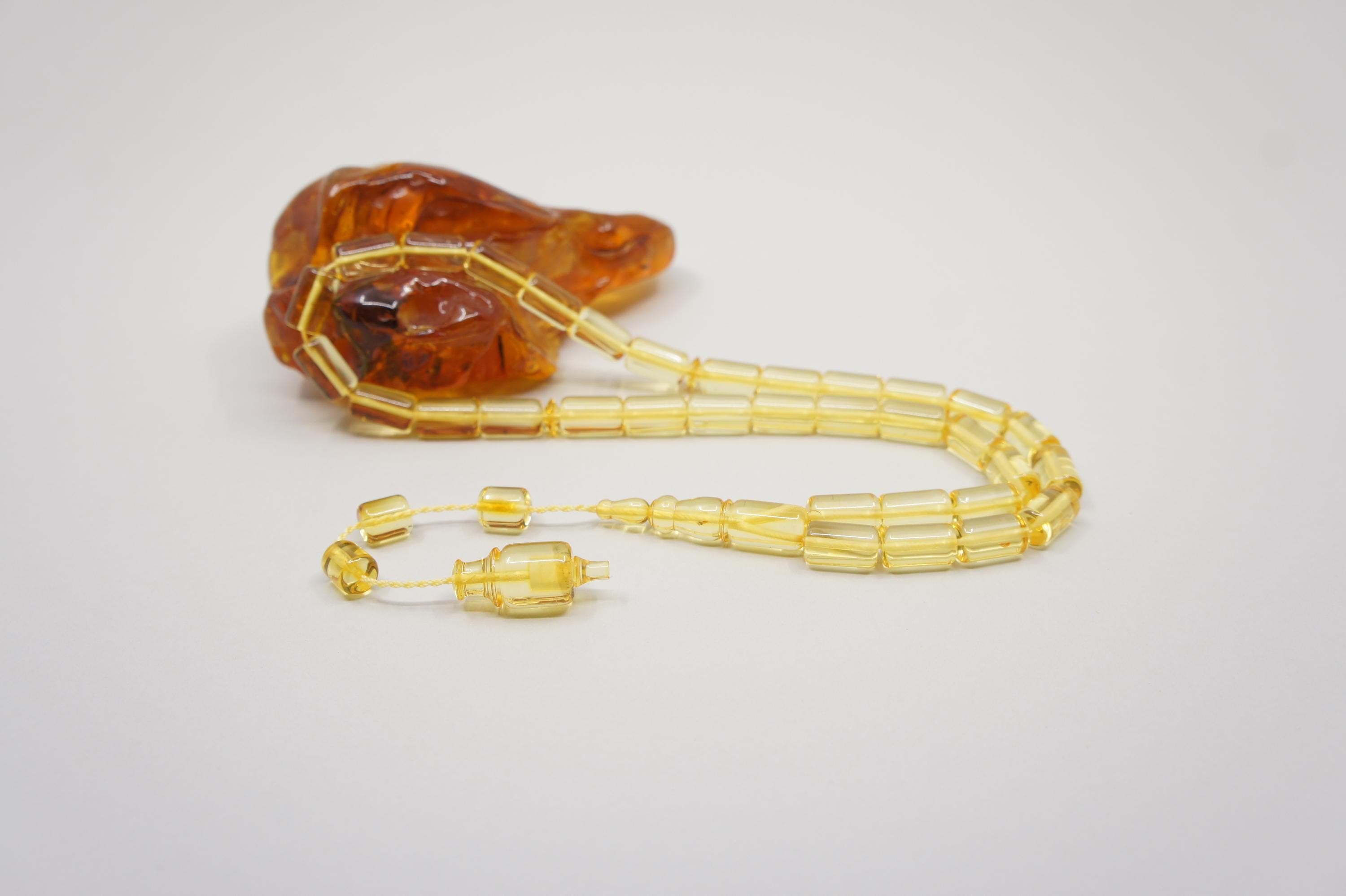 Islamic Natural Baltic Amber Prayer 33 Capsule Beads: Muslim Tasbih Misbaha Rosary, Handmade  #2270 - image 3