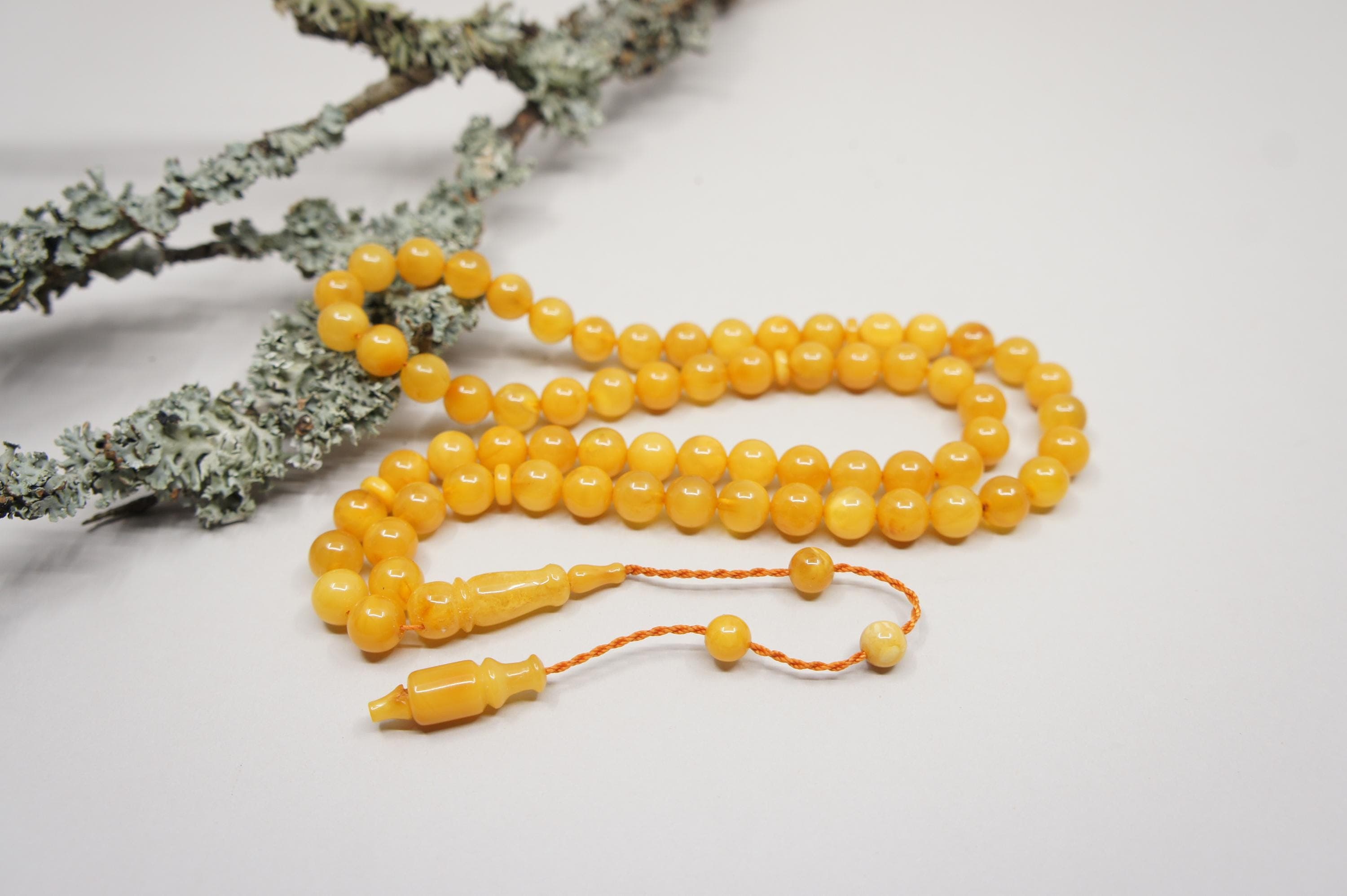 Islamic Natural Amber Prayer 66 Round Beads, Muslim Tasbih Misbaha, Handmade Prayer Rosary #1839