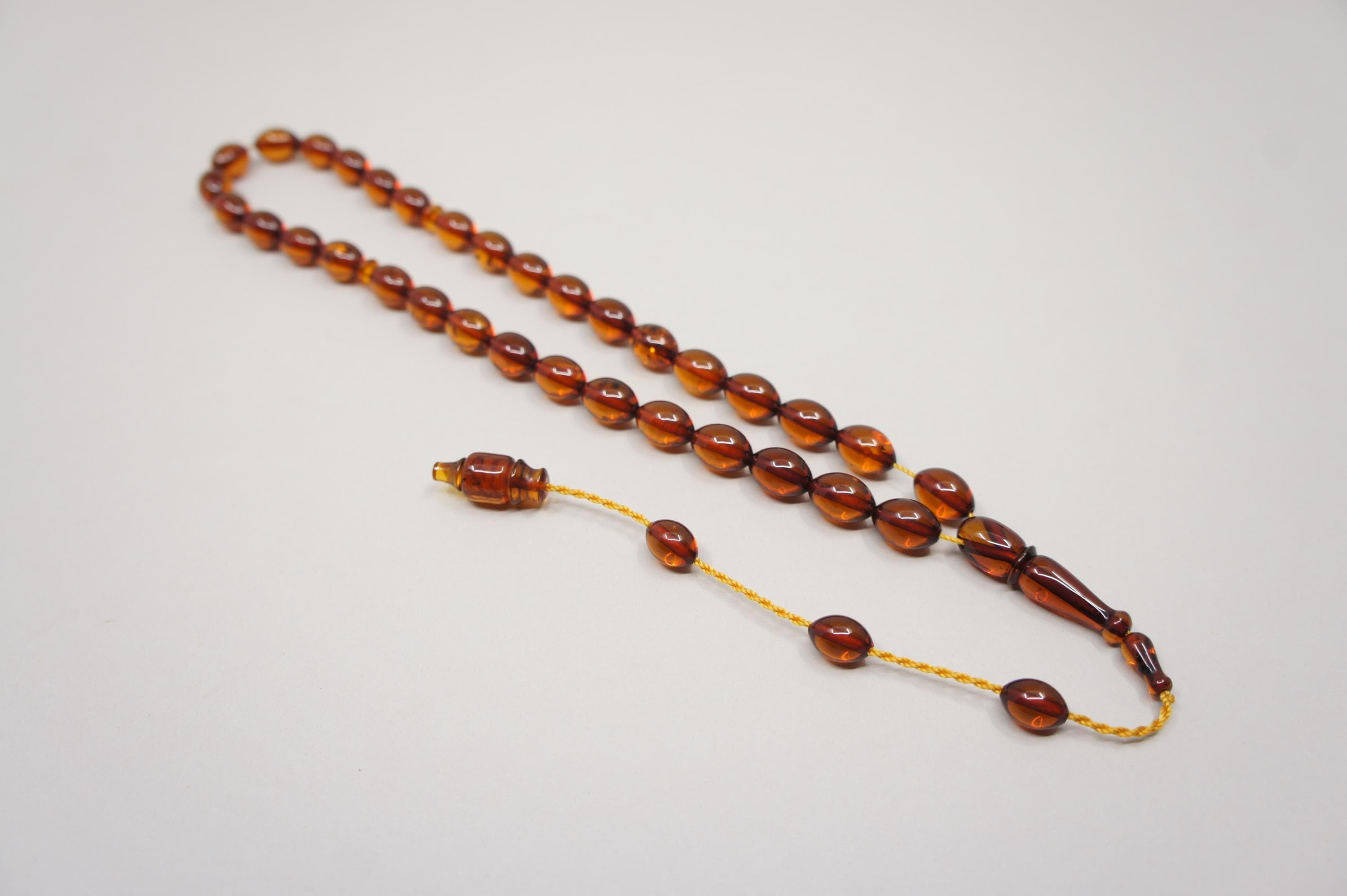 Islamic Natural Baltic Amber Prayer 33 Olive Beads, Muslim Tasbih Misbaha, Handmade Rosary #2350 - image 4