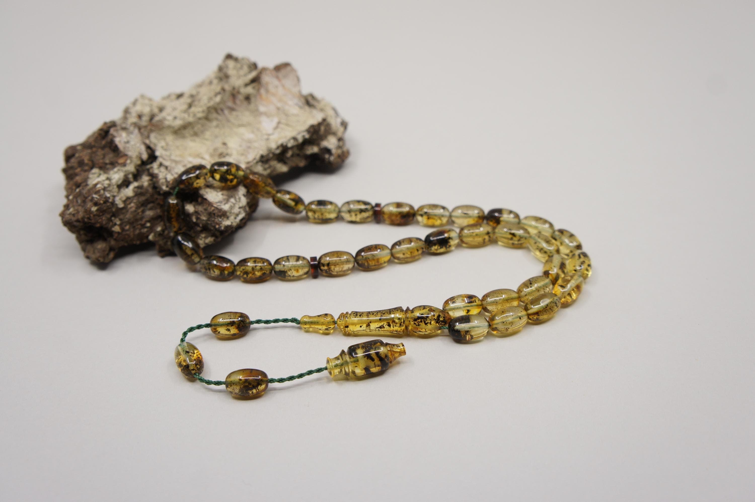 Islamic Natural Baltic Amber Prayer 33 Olive Beads, Muslim Tasbih Misbaha, Handmade Rosary #1788