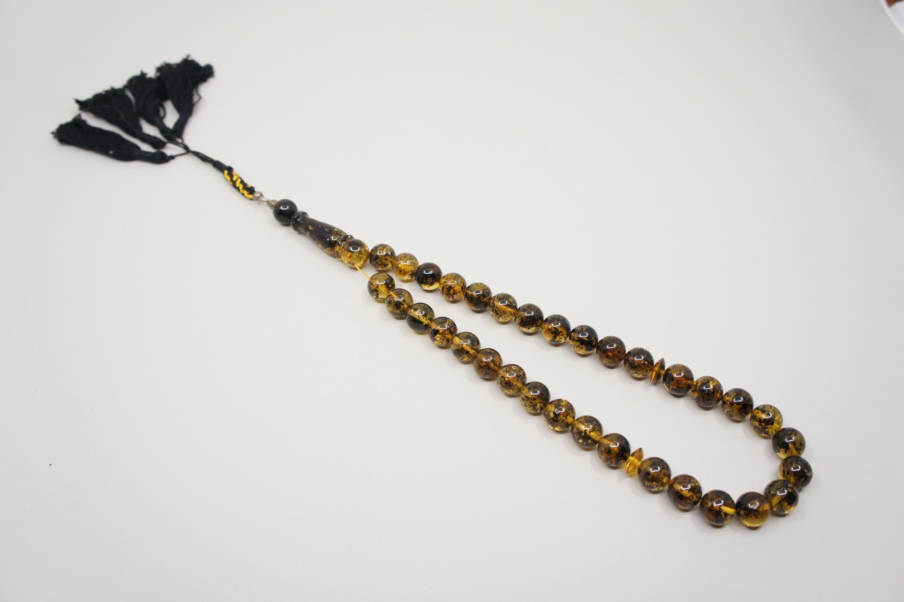 Islamic Baltic Inclusion Amber Prayer 33 Round Beads, Muslim Tasbih Misbaha, Handmade Rosary #2308 - image 5