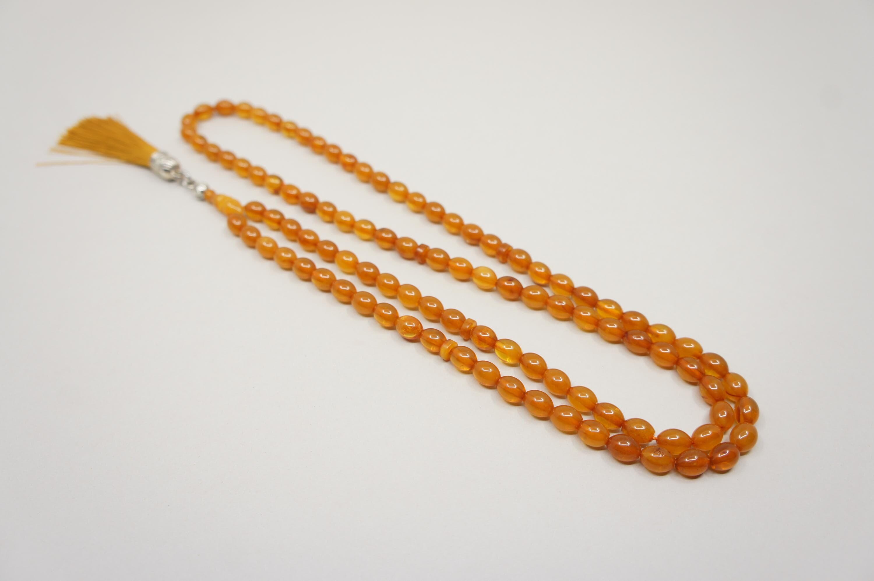 Islamic Natural Baltic Amber Prayer 99 Oval Beads, Handmade, Muslim Tasbih Misbaha Rosary #2112 - image 5