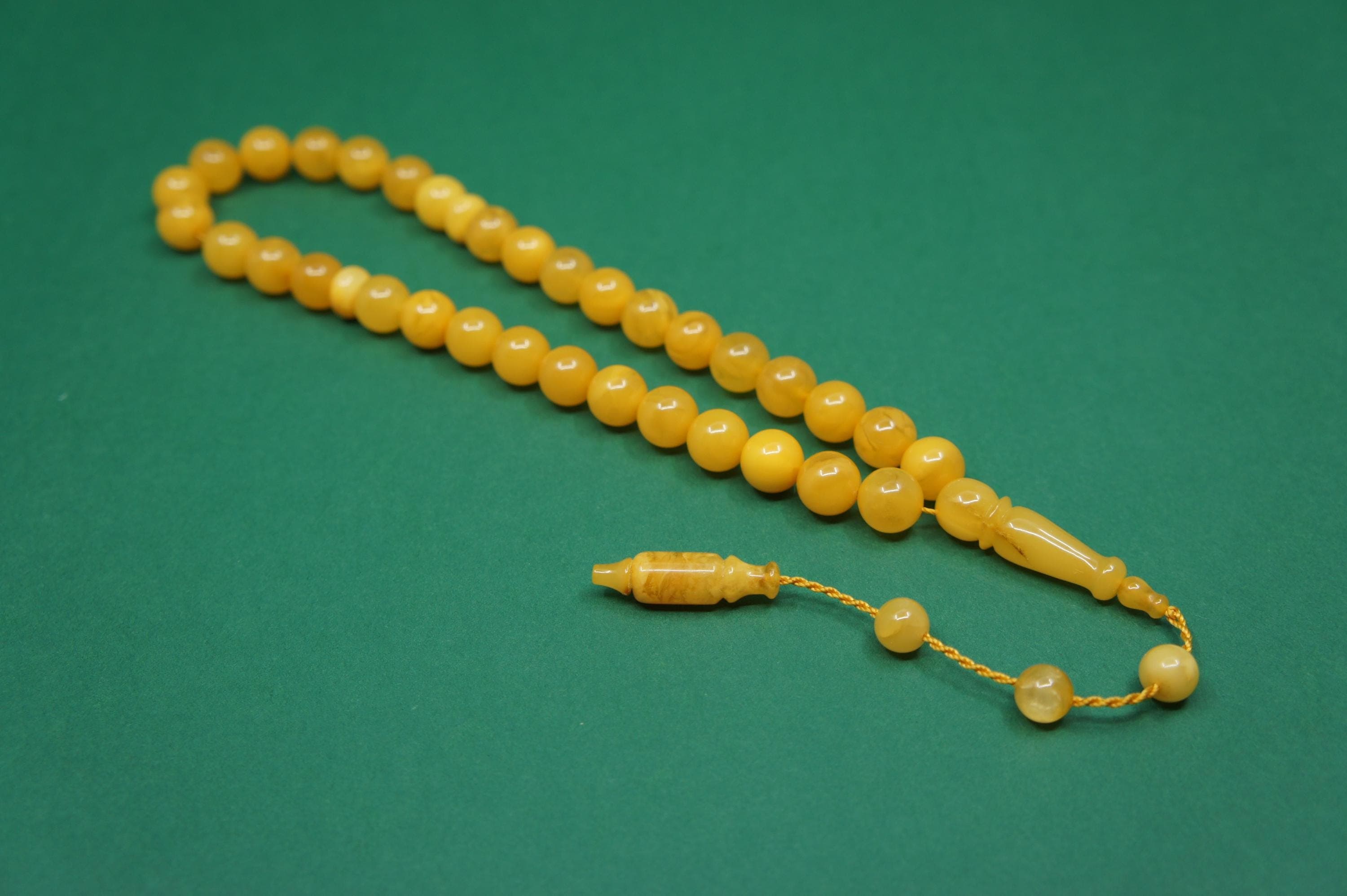 Islamic Natural Baltic Amber Prayer 33 Round Beads, Muslim Tasbih Misbaha, Handmade Rosary #1783 - image 4