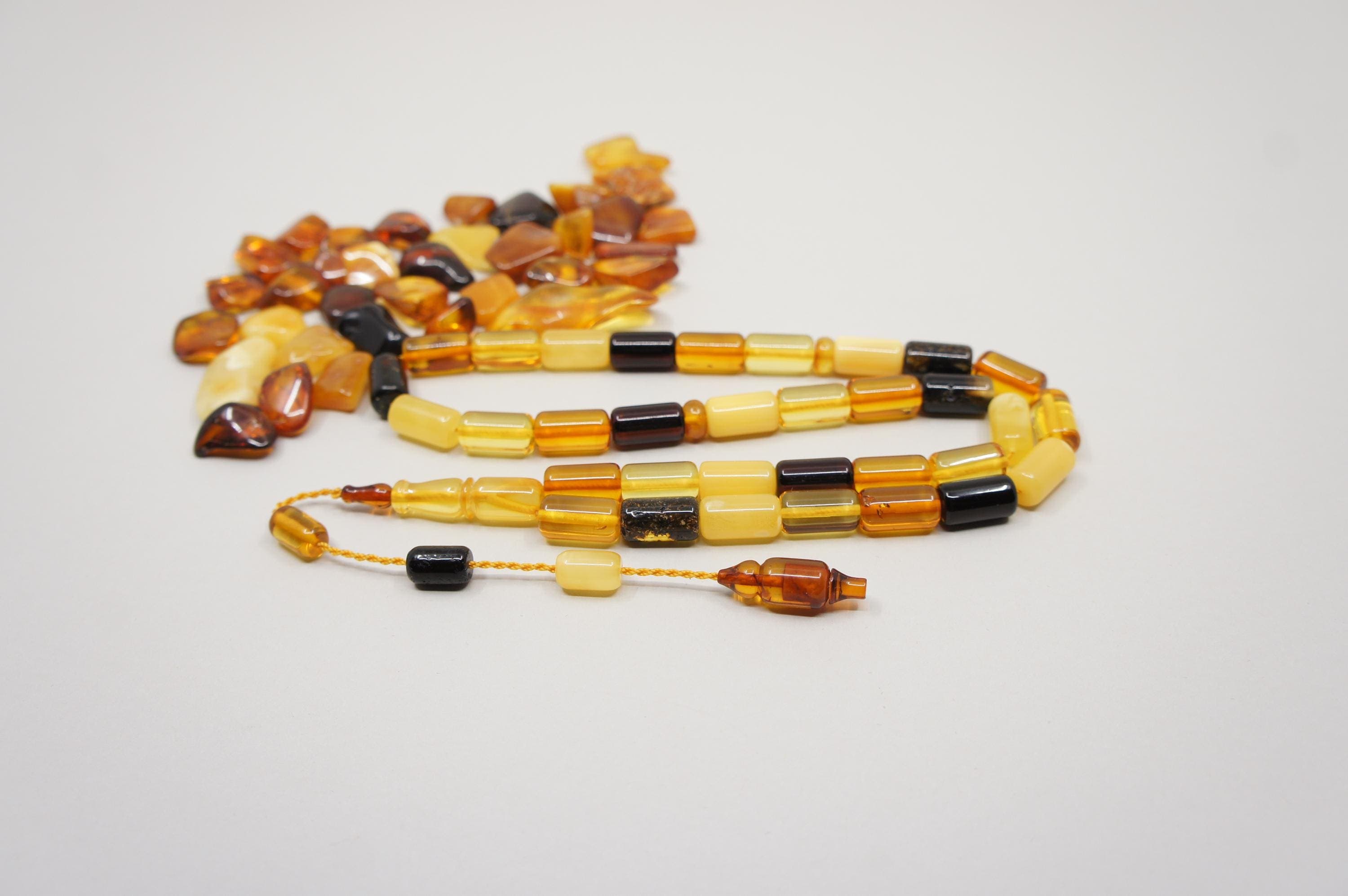 Islamic Baltic Amber Prayer Beads: 33 Capsule Bead, Muslim Tasbih Misbaha, Handmade Rosary #2266