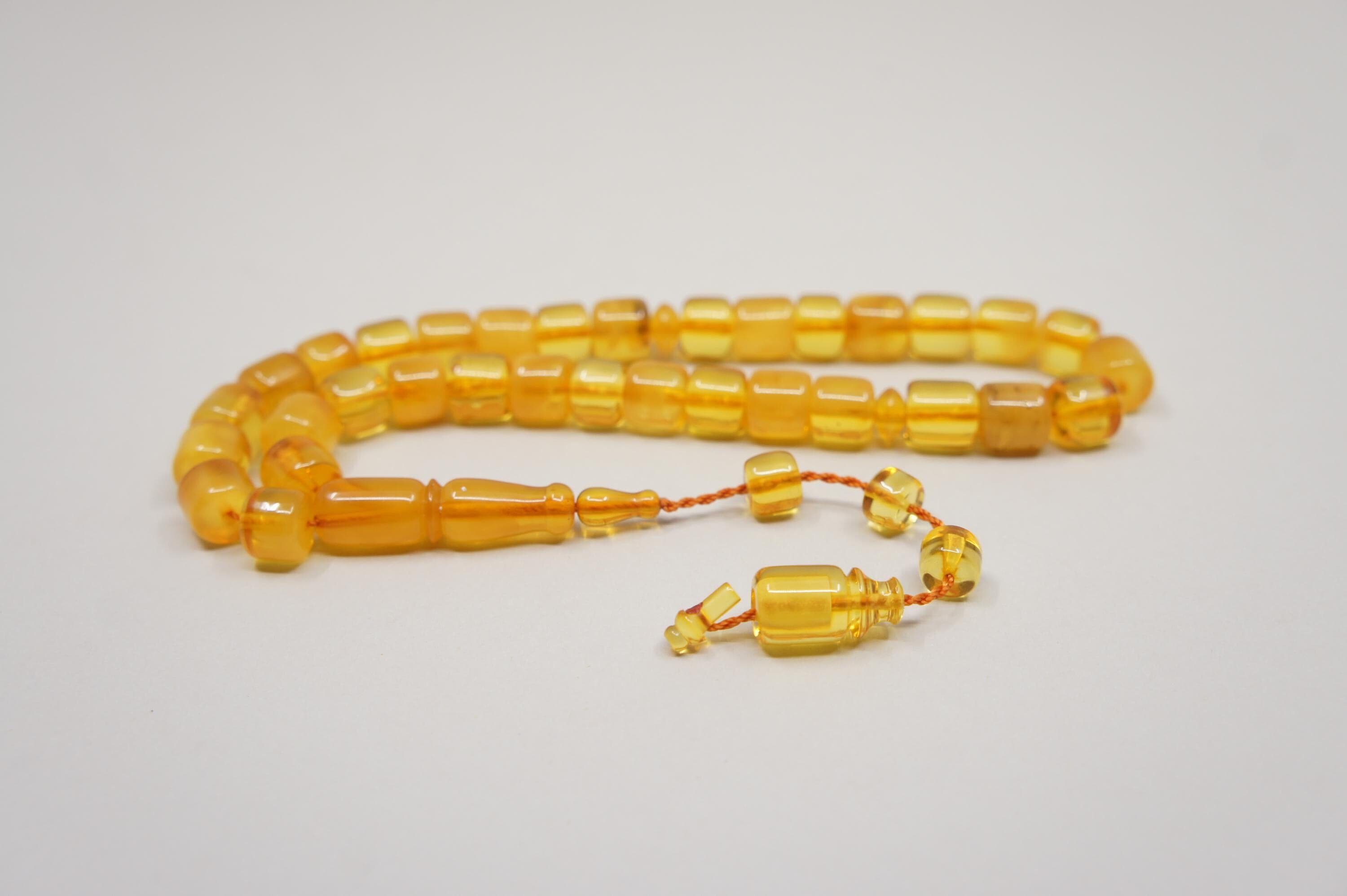 Islamic Natural Baltic Amber Prayer 33 Barrel Beads, Handmade, Muslim Tasbih Misbaha Rosary #2069 - image 4