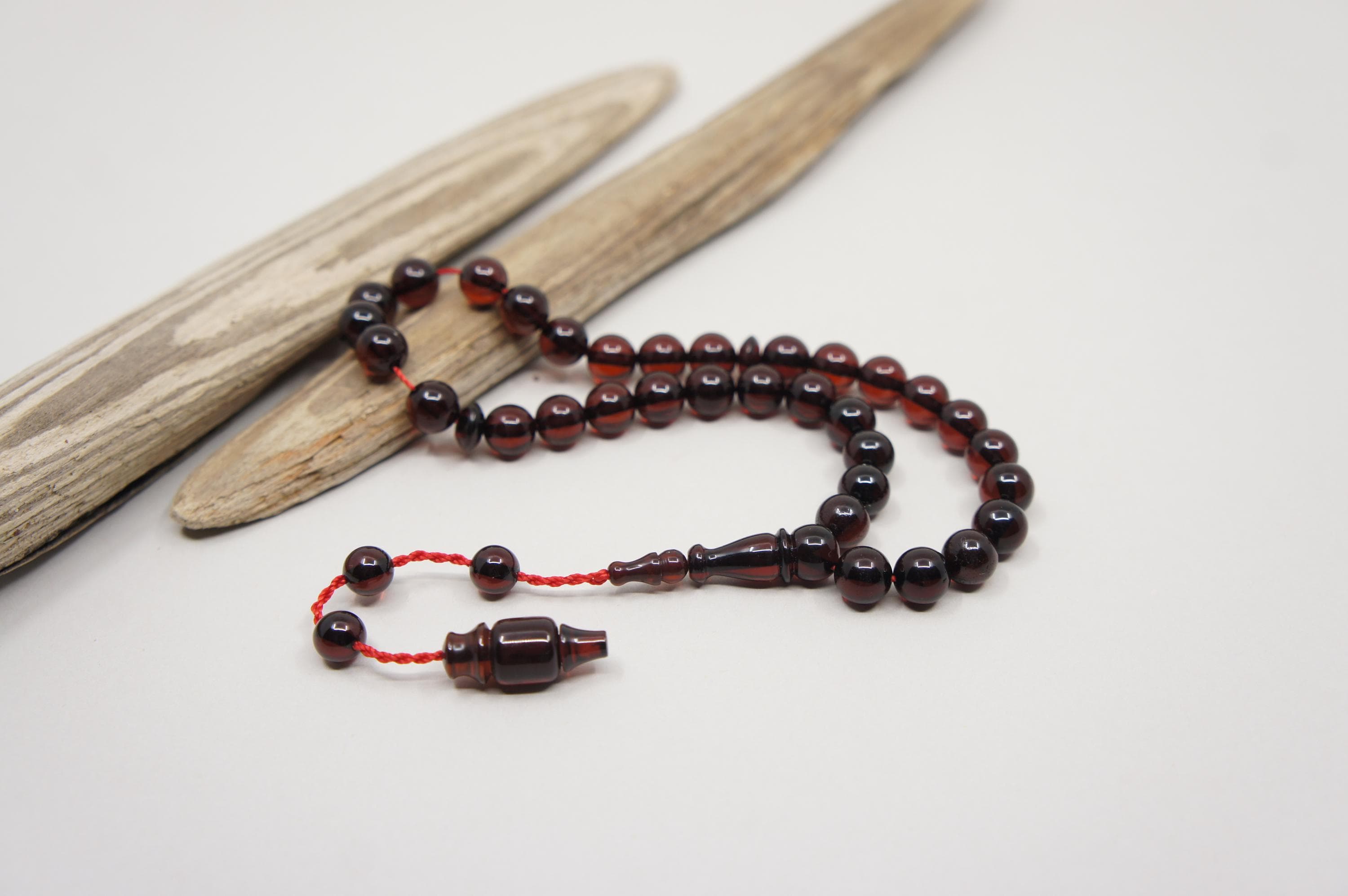Islamic Natural Baltic Amber Prayer 33 Round Beads, Muslim Tasbih Misbaha, Handmade Rosary #2048