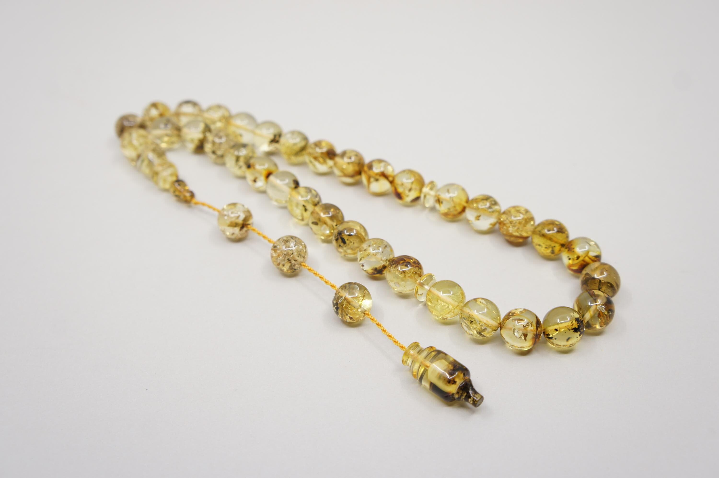 Islamic Natural Baltic Amber Prayer 33 Round Beads, Muslim Tasbih Misbaha, Handmade Rosary #1749 - image 4