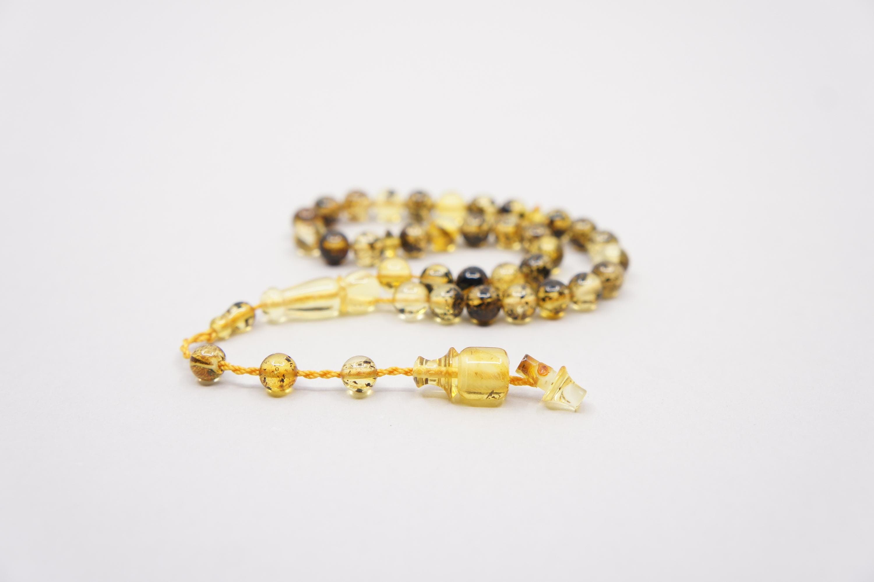 Islamic Natural Baltic Amber Prayer 33 Round Beads, Muslim Tasbih Misbaha Rosary, Handmade #1931 - image 3