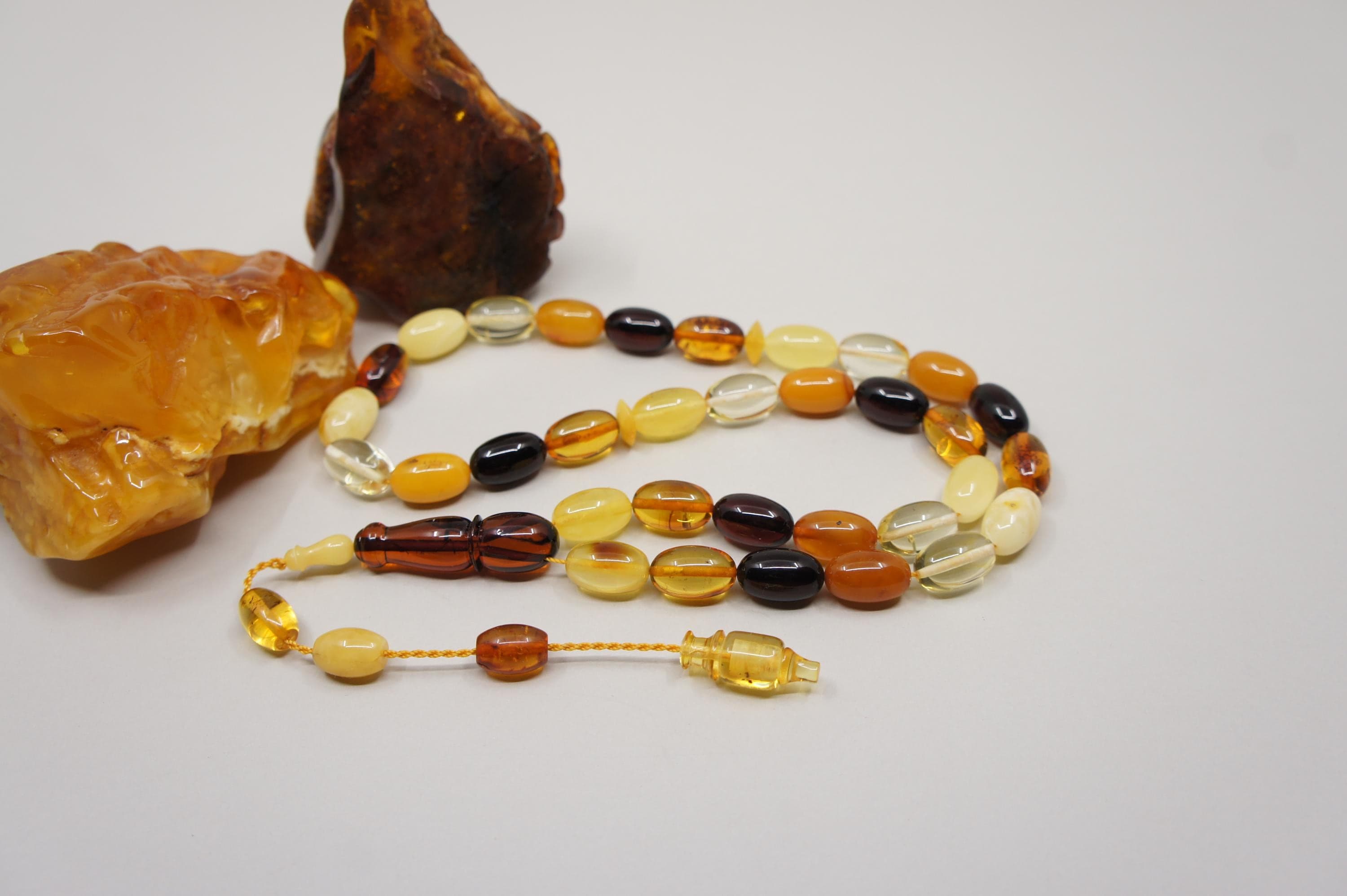 Natural Baltic Amber Islamic Prayer 33 Olive Beads, Muslim Tasbih Misbaha, Handmade Rosary #1785