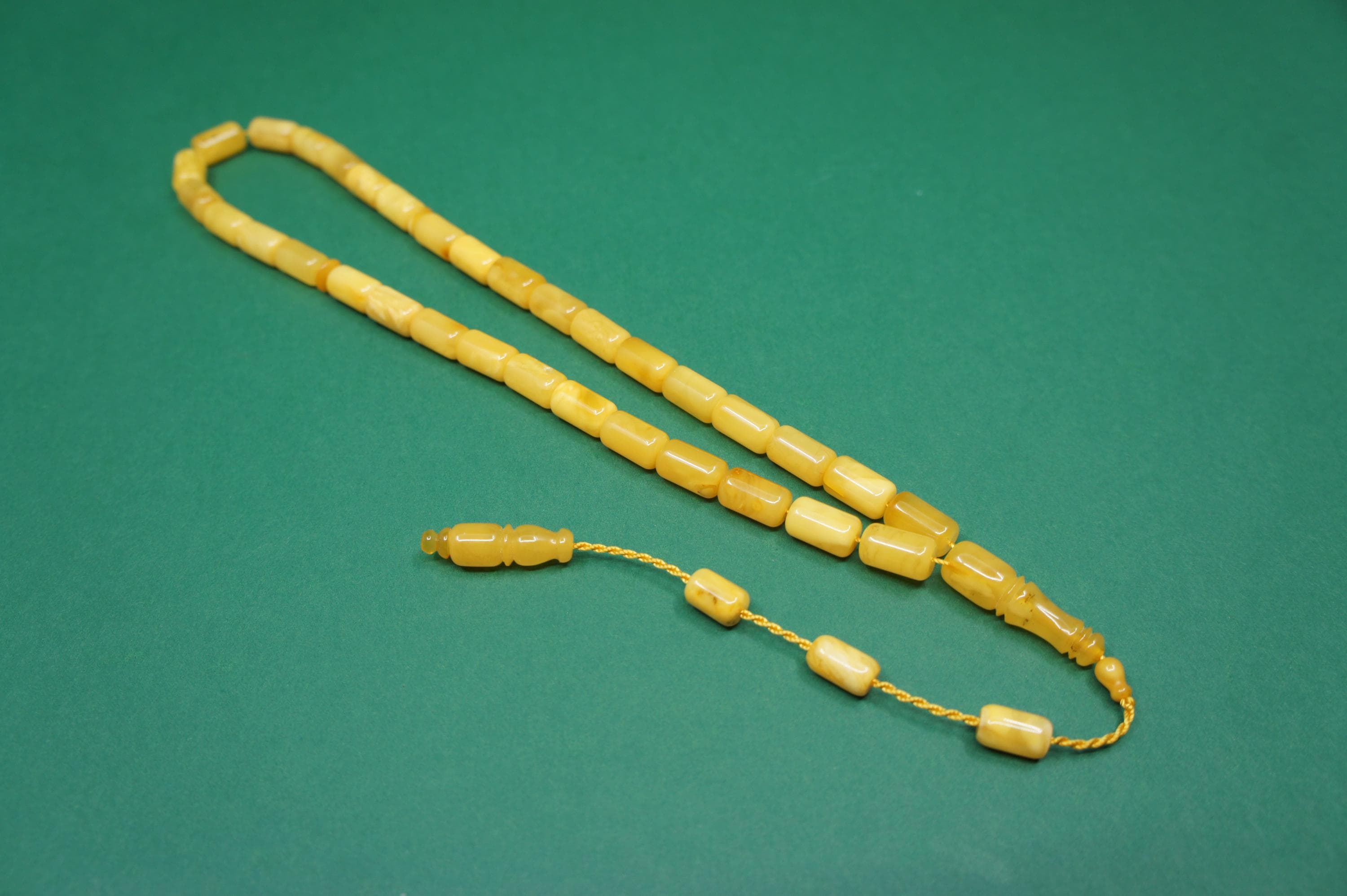 Islamic Natural Baltic Amber Prayer 33 Capsule Beads: Muslim Tasbih Misbaha Rosary, Handmade #2197 - image 4