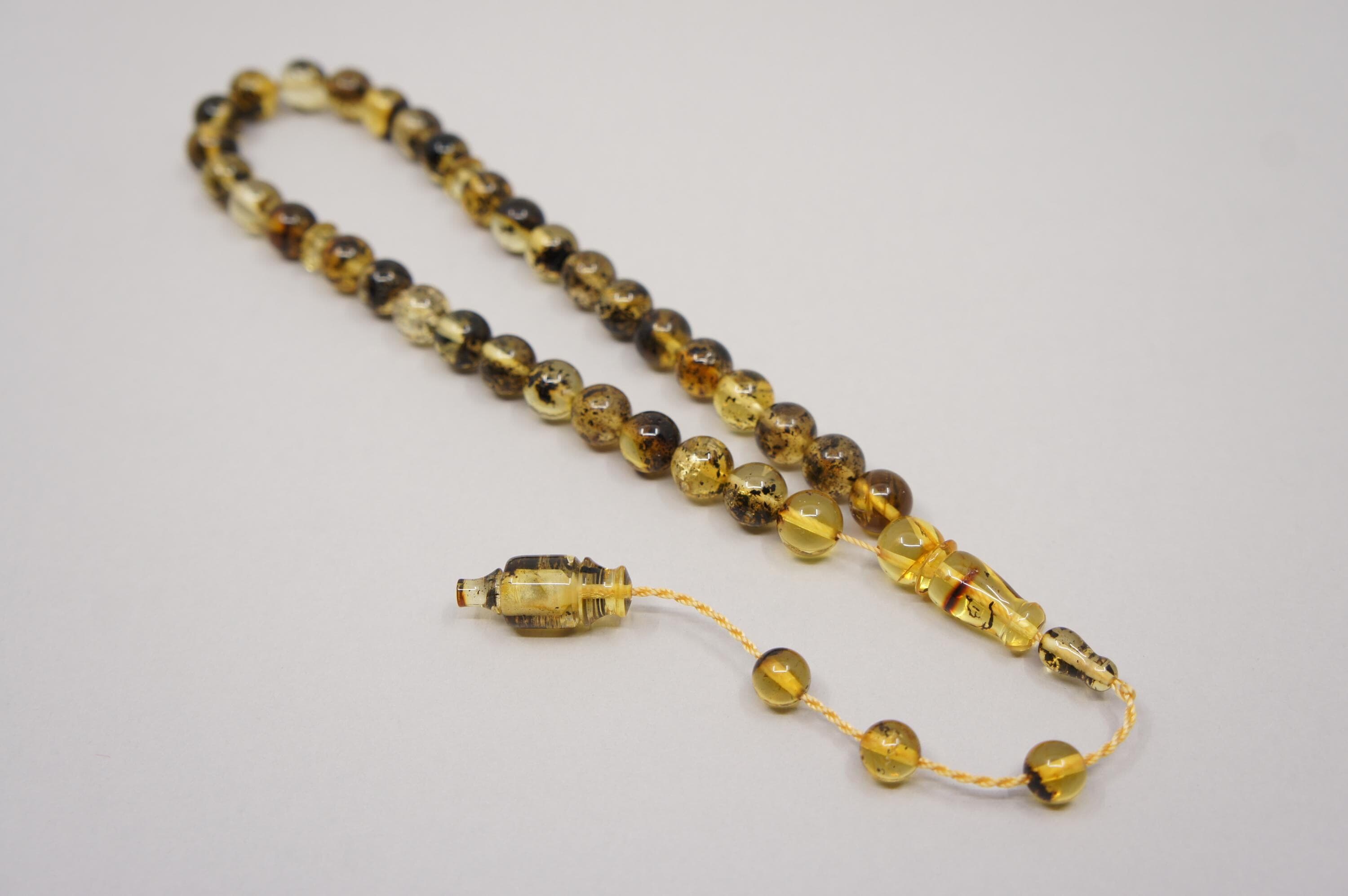 Islamic Natural Baltic Amber Prayer 33 Round Beads, Muslim Tasbih Misbaha, Handmade Rosary #1999 - image 5