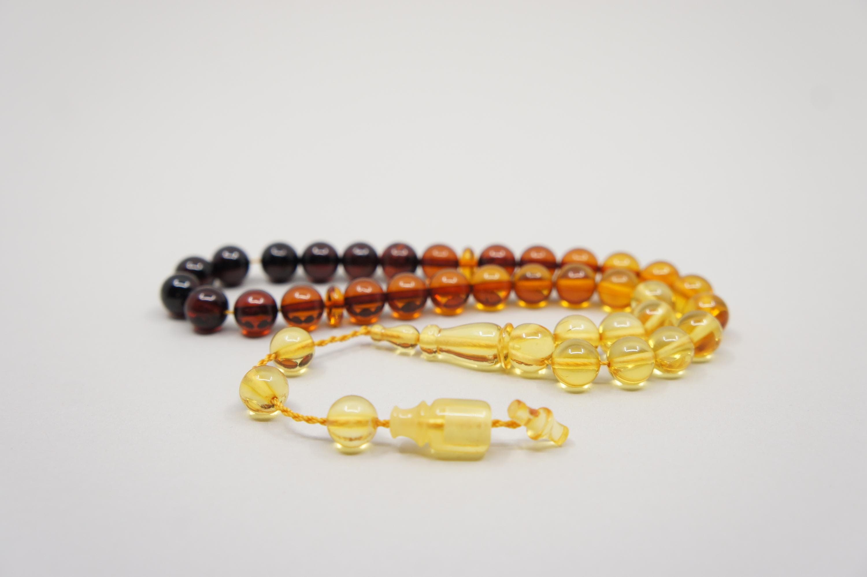 Islamic Natural Baltic Amber Prayer 33 Round Beads, Handmade, Muslim Tasbih Misbaha Rosary #2269 - image 3