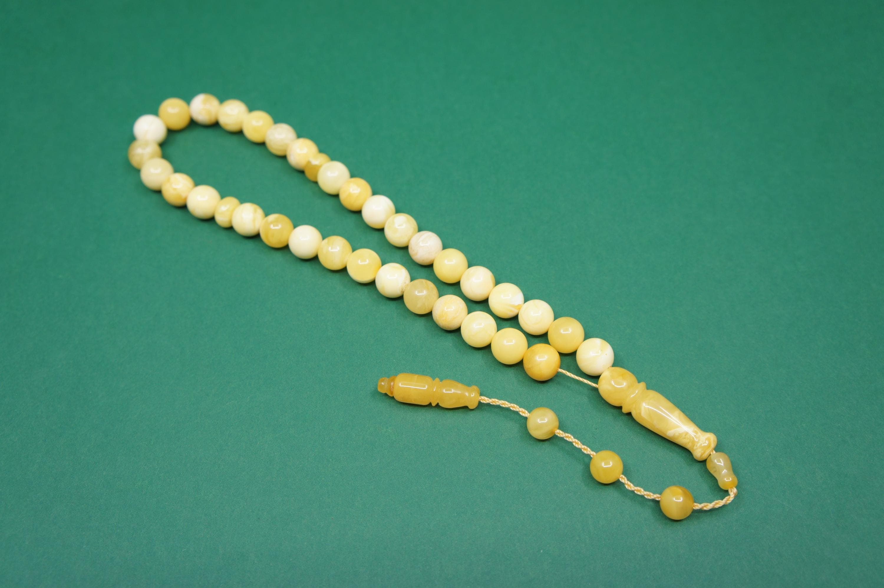 Islamic Natural Baltic Amber Prayer 33 Round Beads, Handmade, Muslim Tasbih Misbaha Rosary #2074 - image 4