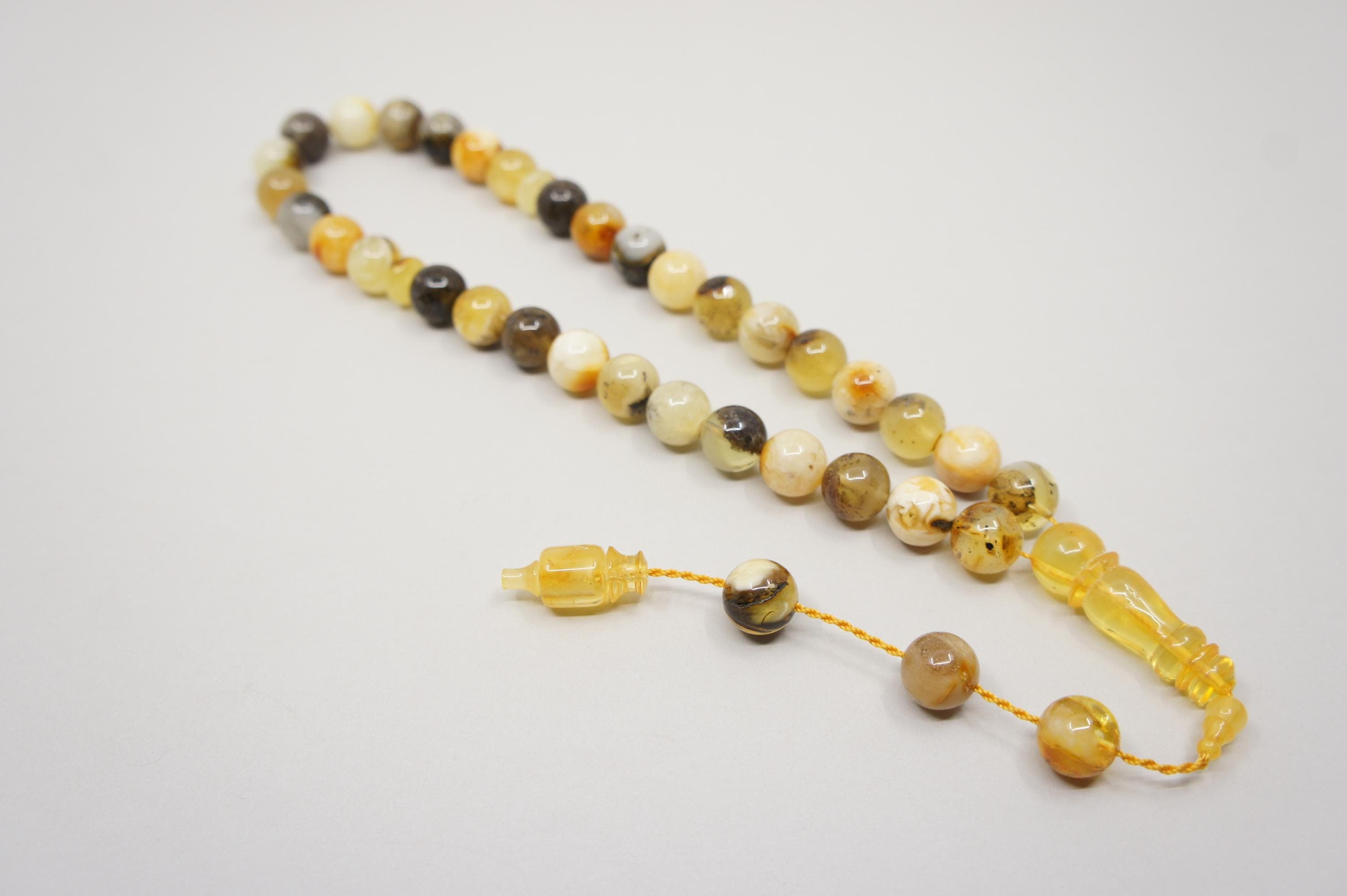 Islamic natural Amber Prayer 33 Round Beads,  Muslim Tasbih Misbaha, Handmade Rosary #1746 - image 4