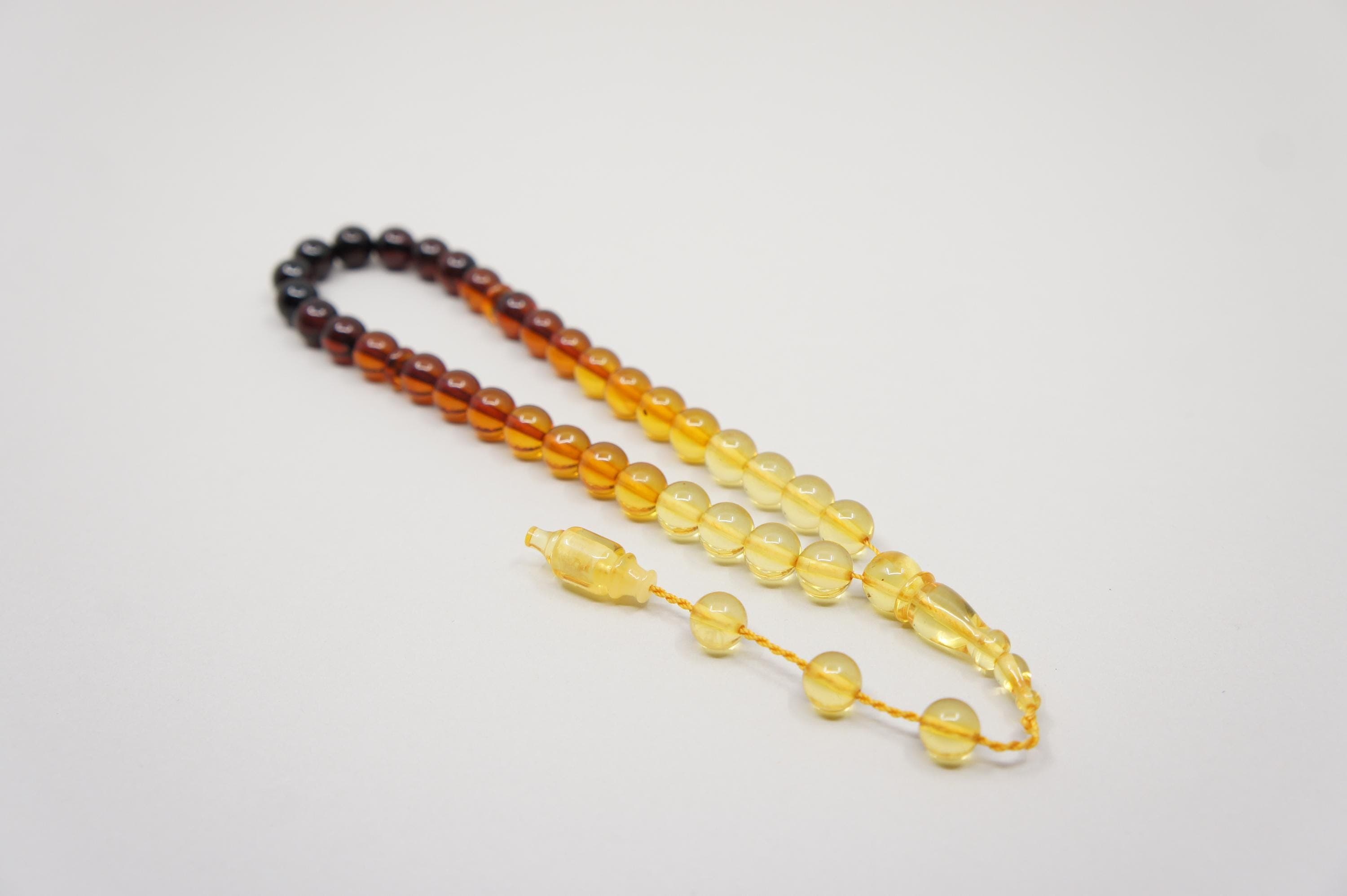 Islamic Natural Baltic Amber Prayer 33 Round Beads, Handmade, Muslim Tasbih Misbaha Rosary #2269 - image 4