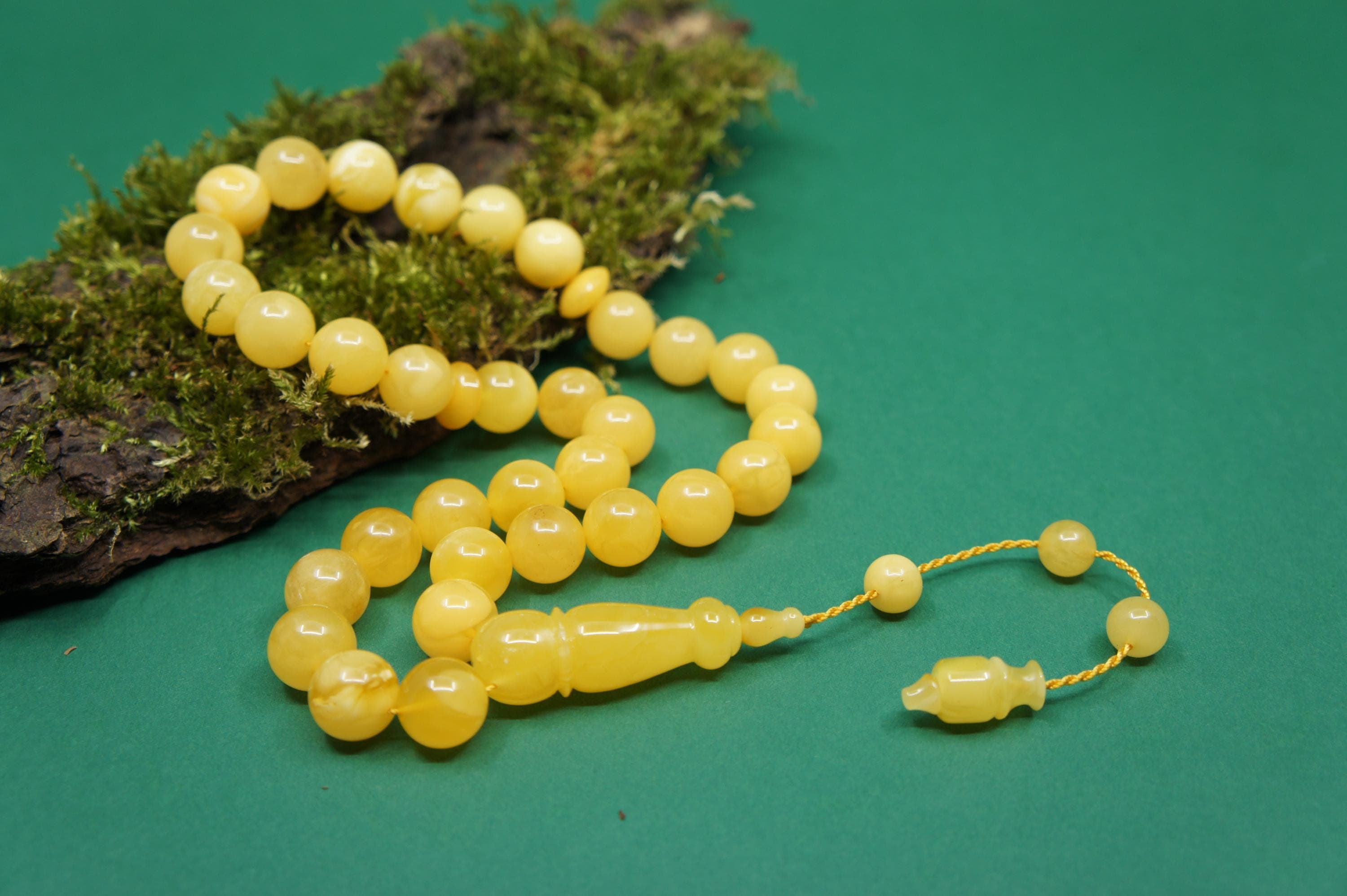Islamic Natural Baltic Amber Prayer 33 Round Beads, Muslim Tasbih Misbaha, Handmade Rosary #2012 - image 4