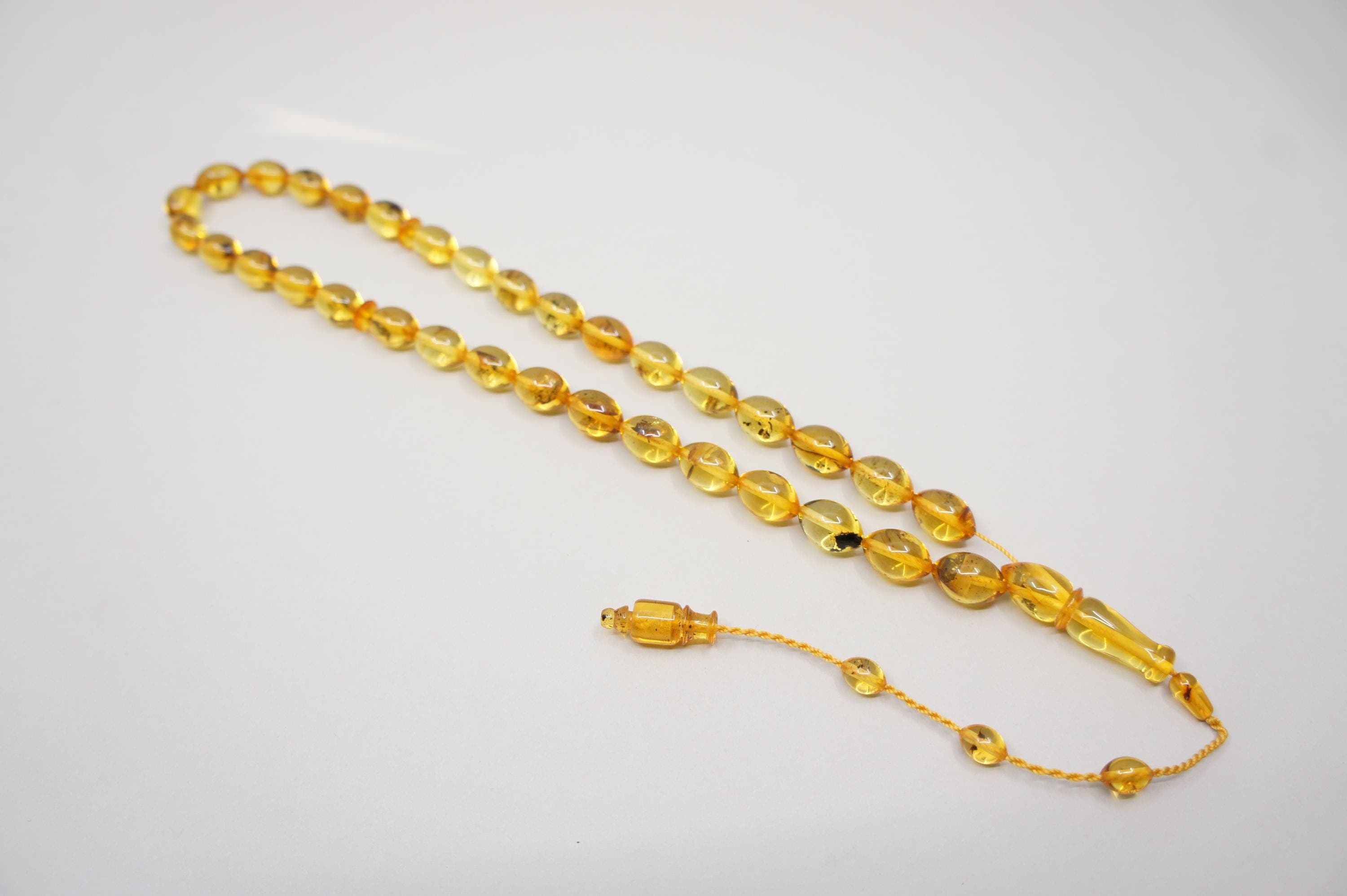 Islamic Natural Amber Prayer 33 Olive Beads, Muslim Tasbih Misbaha, Handmade Inclusion Rosary #1751 - image 4